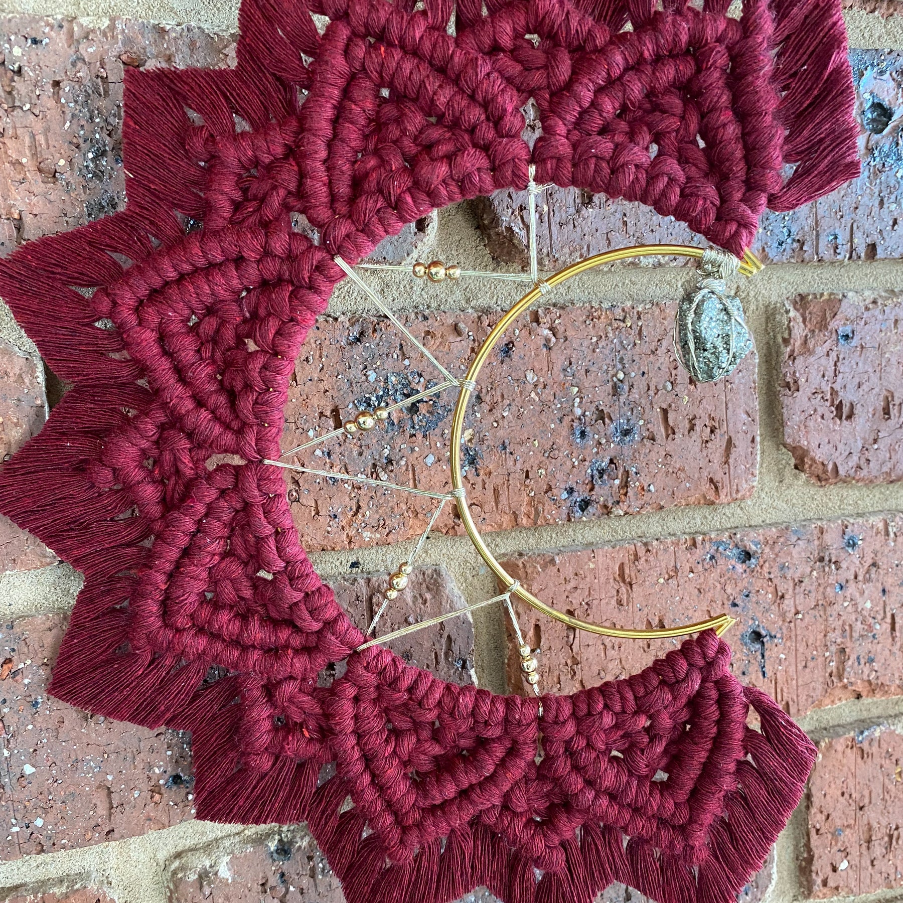 Macrame Moon Mandala Wall Hanging - Pyrite Small