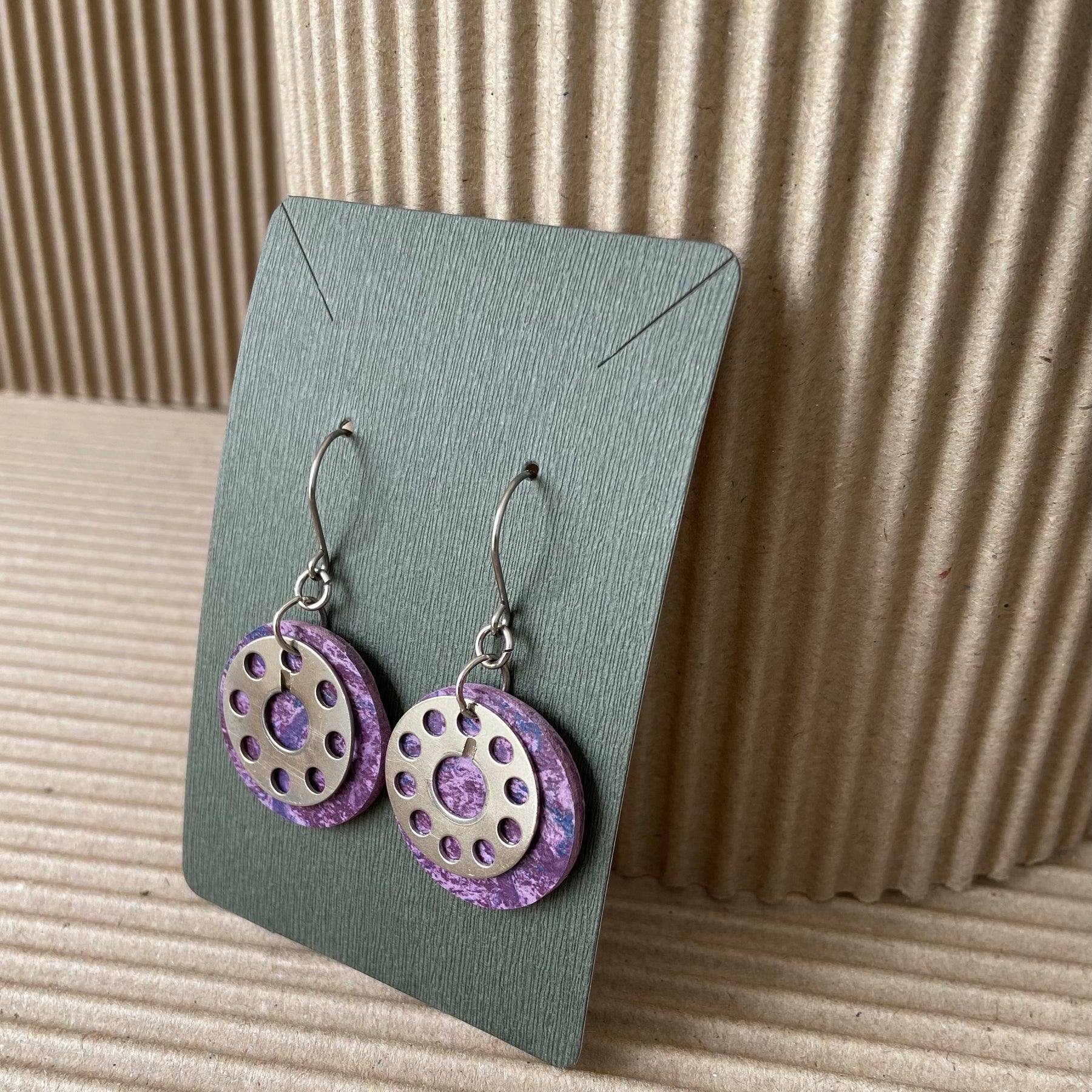 Handmade Marmoleum Earrings Purple