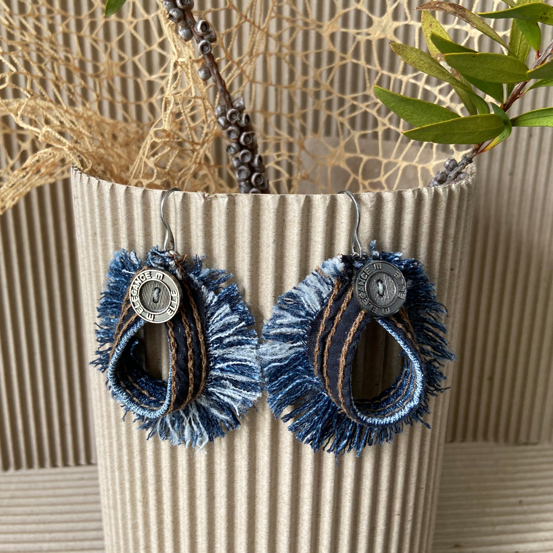 Handmade Upcycled Blue Denim Earrings