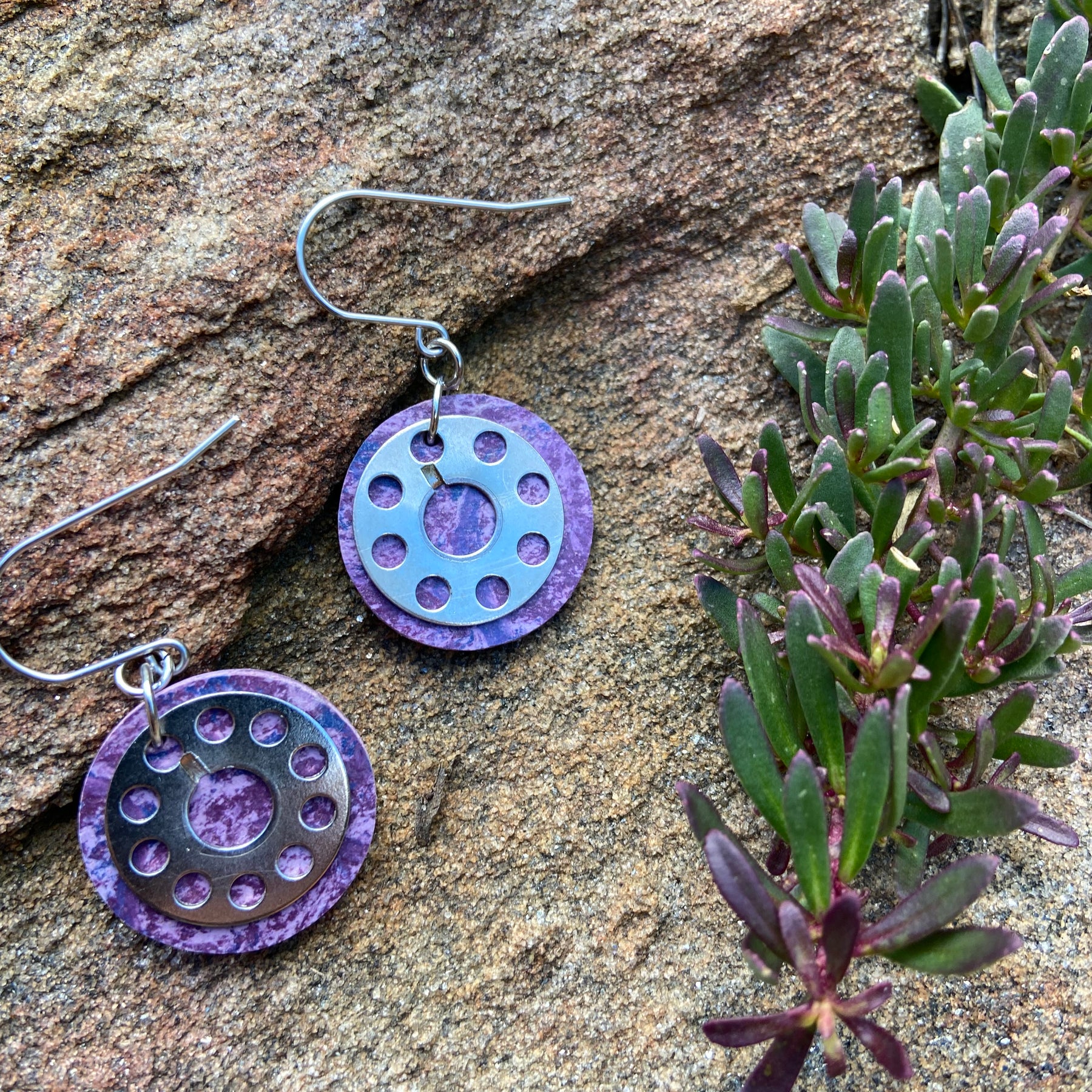 Handmade Marmoleum Earrings Purple