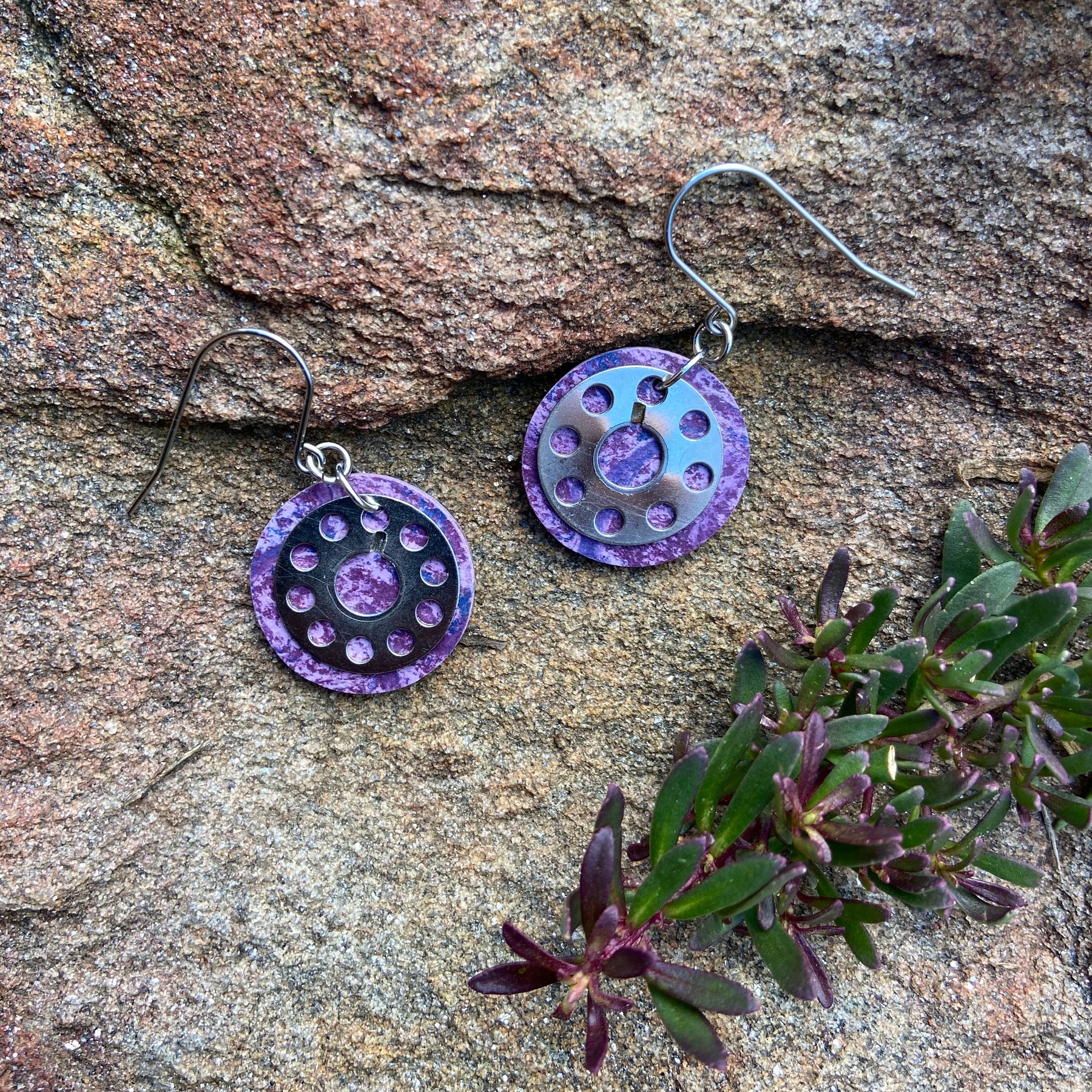 Handmade Marmoleum Earrings Purple