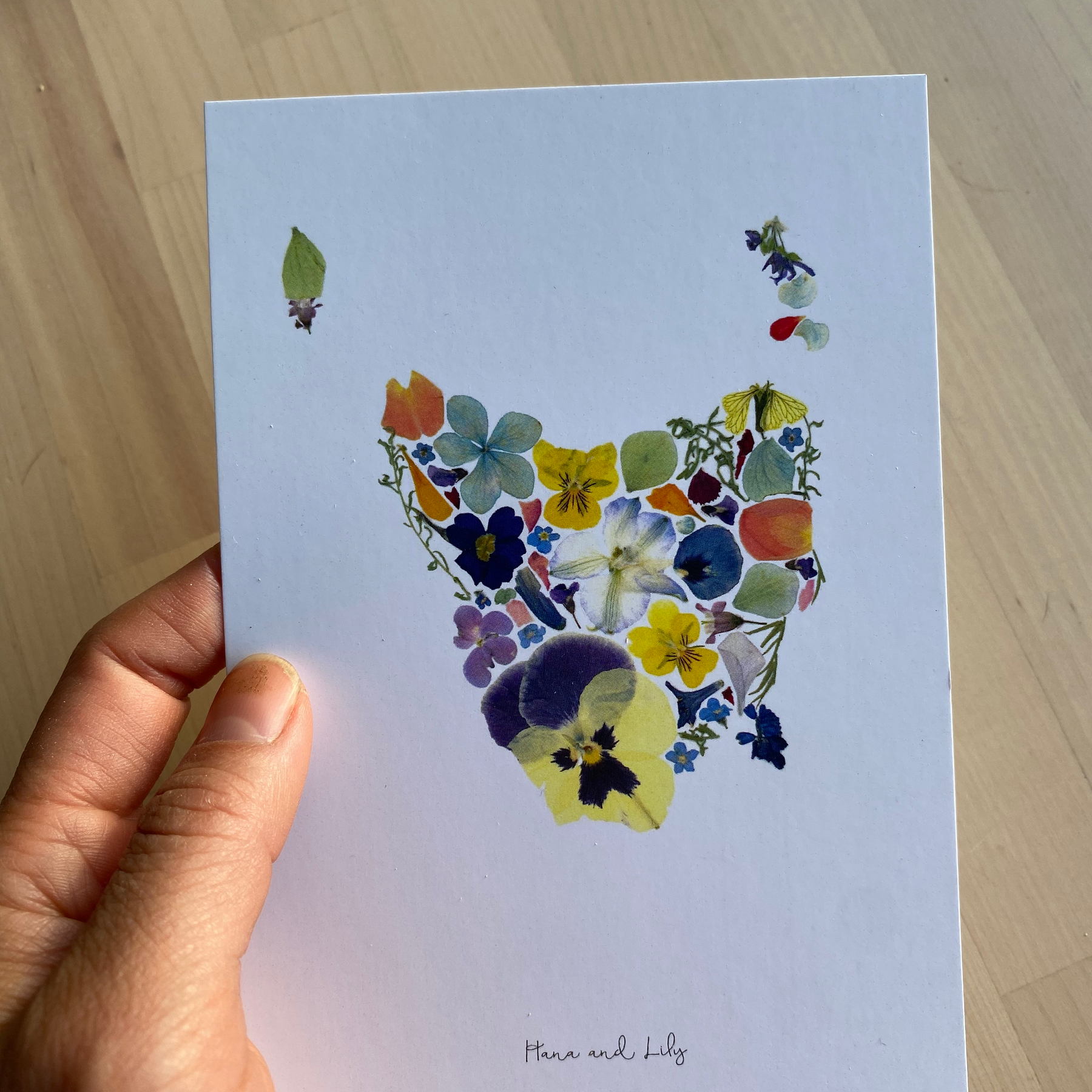 Pressed flower "Tasmania" and "Australia" postcard, pressed flower card, unique gift