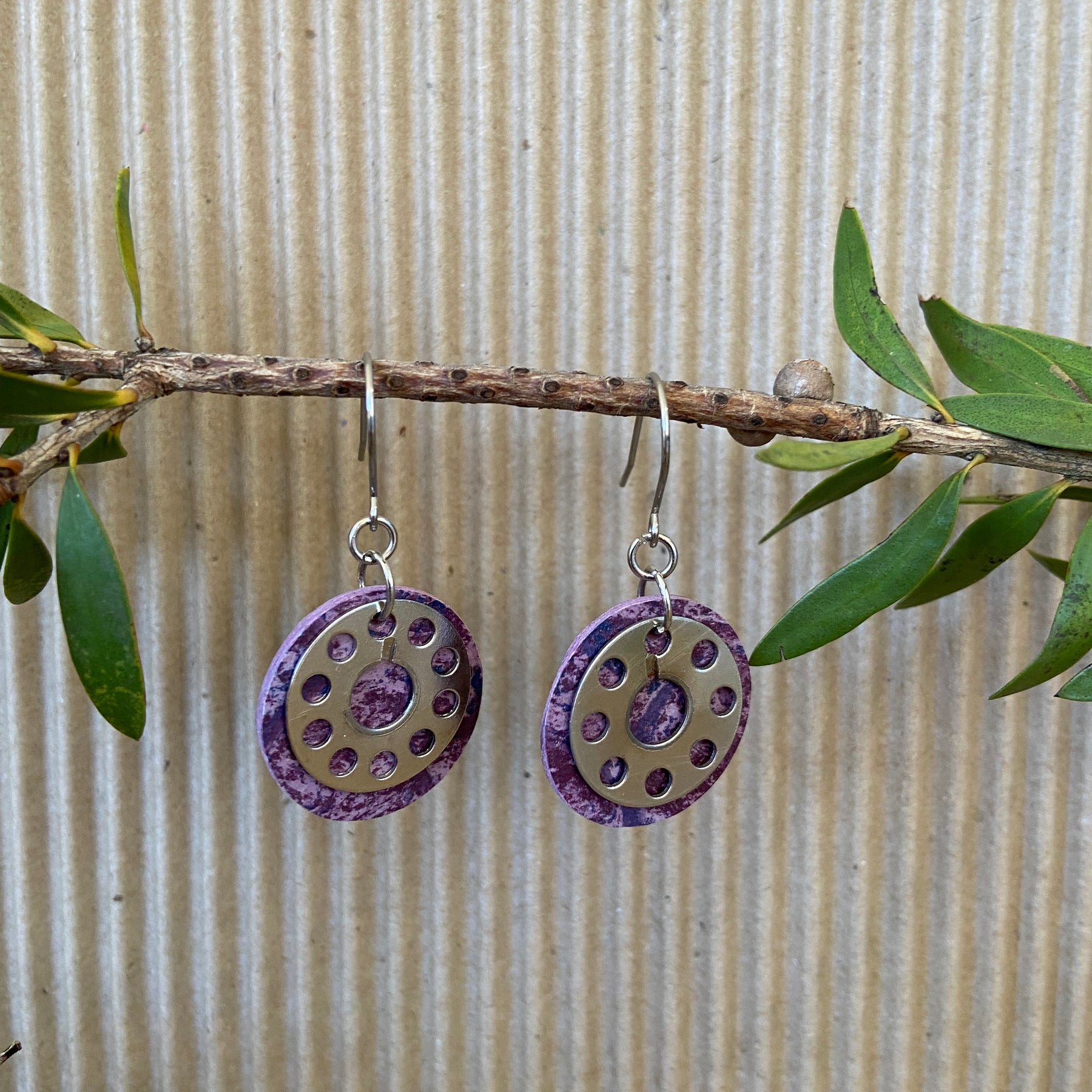 Handmade Marmoleum Earrings Purple
