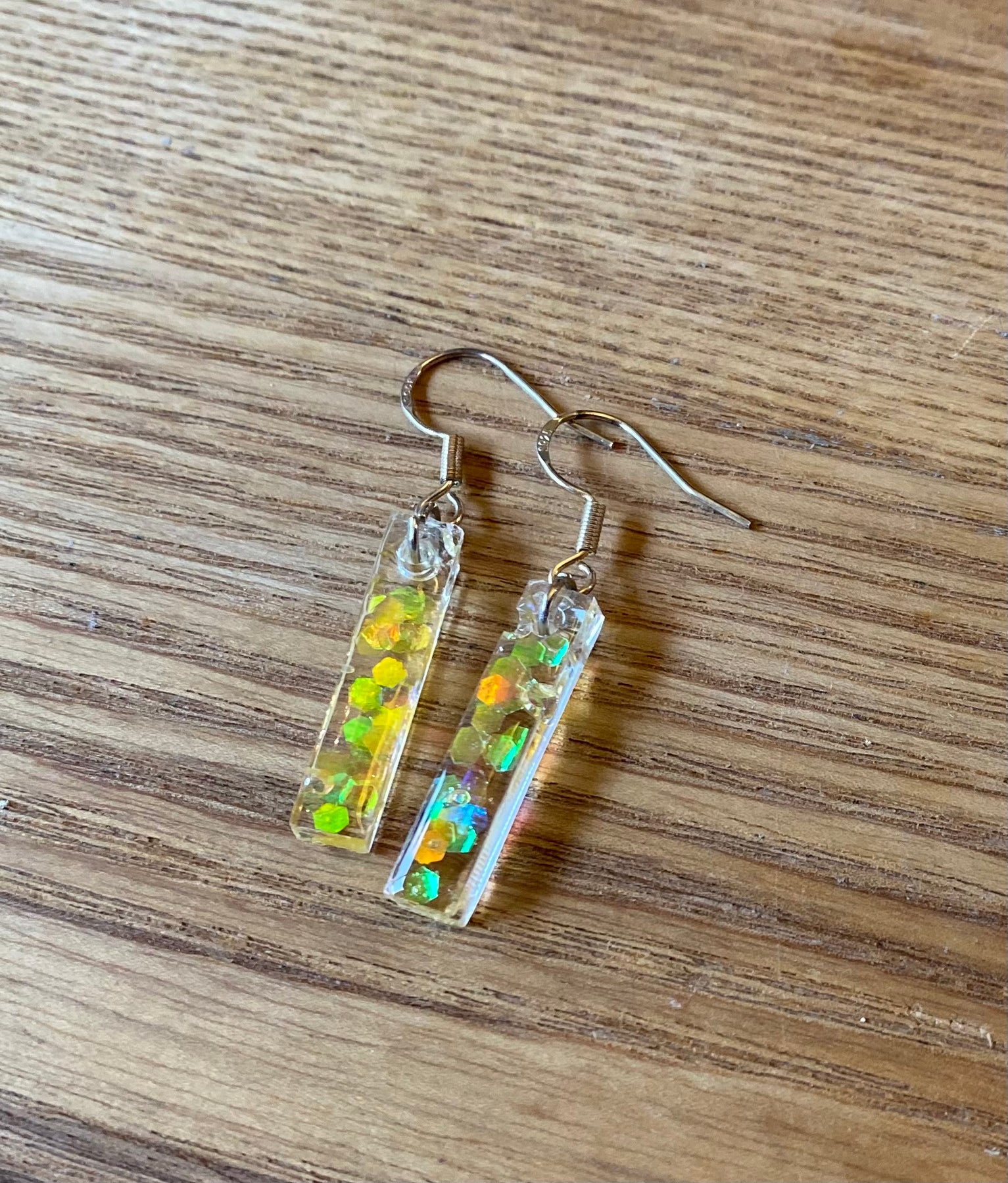 Rectangle Resin Earrings blue & yellow