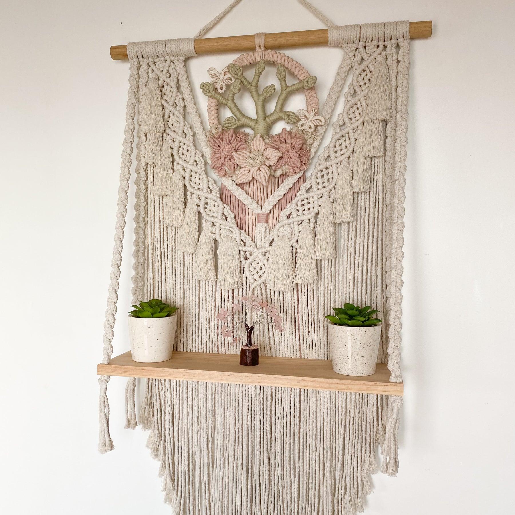 Macrame Floral Wreath Hanging Shelf - Large Size