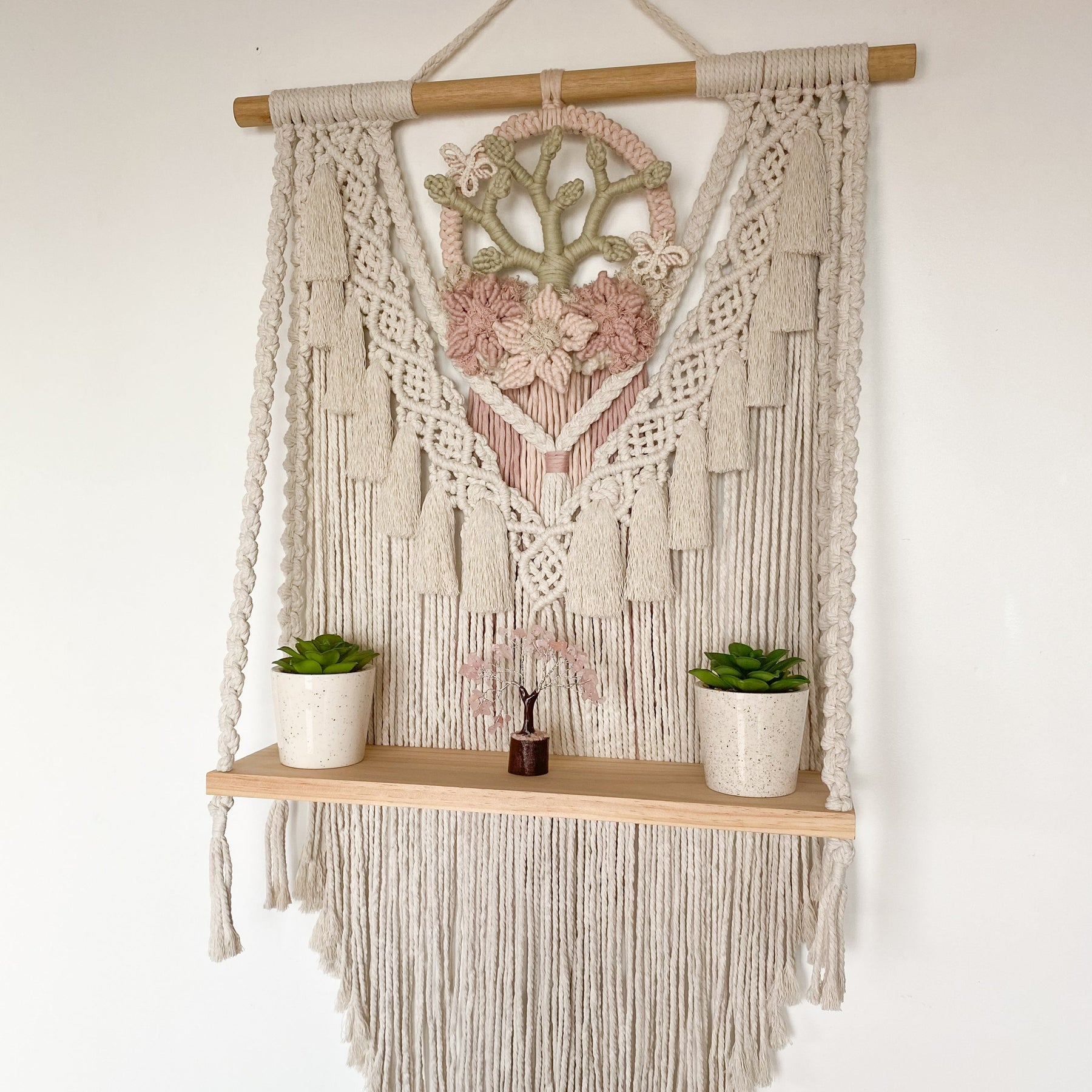 Macrame Floral Wreath Hanging Shelf - Large Size