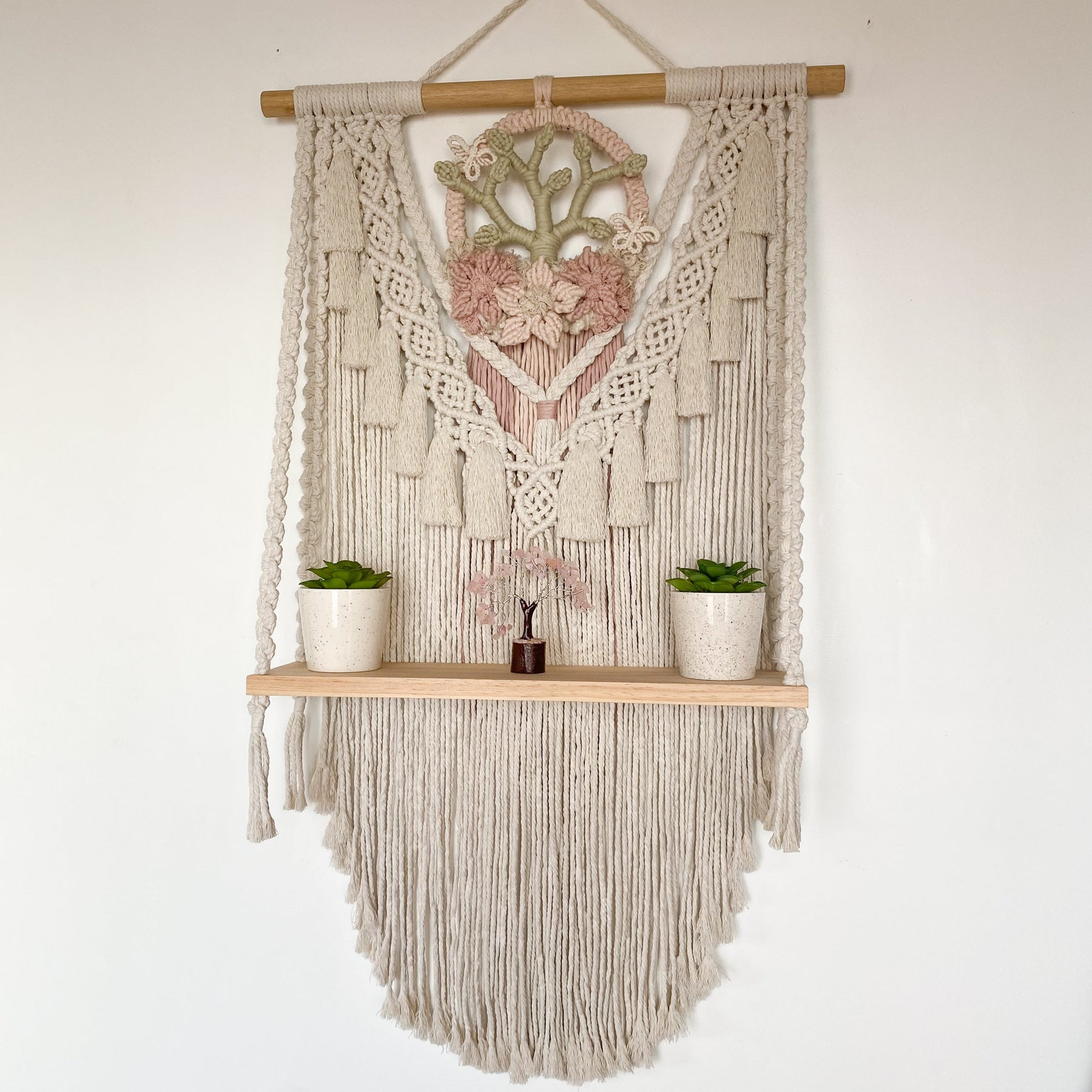 Macrame Floral Wreath Hanging Shelf - Large Size