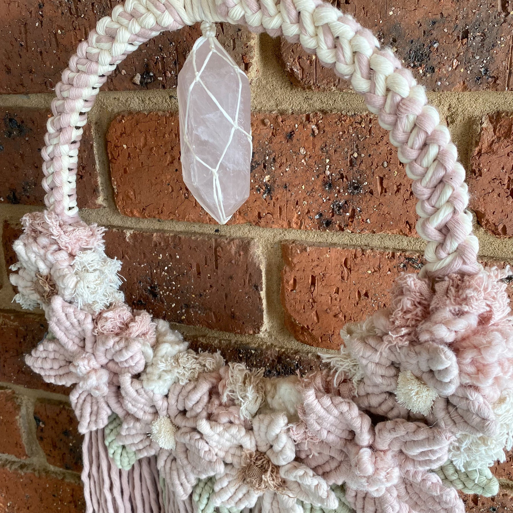 Macrame Large Floral Wreath Wall Hanging - Rose Quartz Point