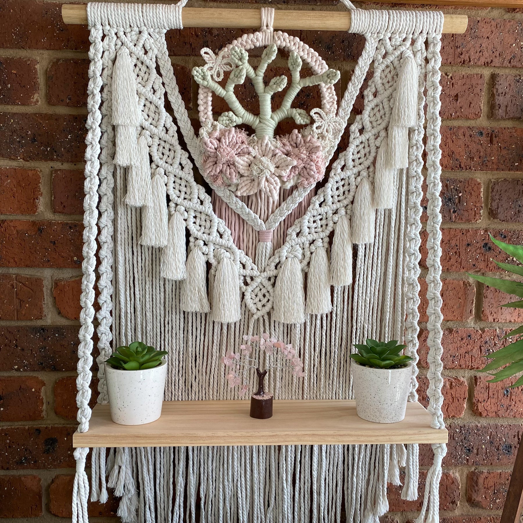 Macrame Floral Wreath Hanging Shelf - Large Size