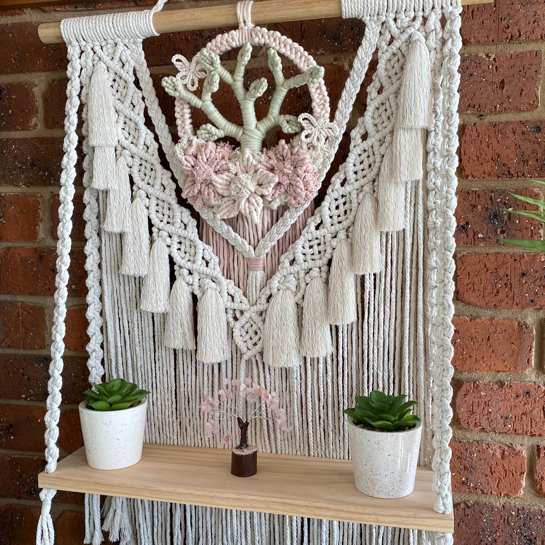 Macrame Floral Wreath Hanging Shelf - Large Size