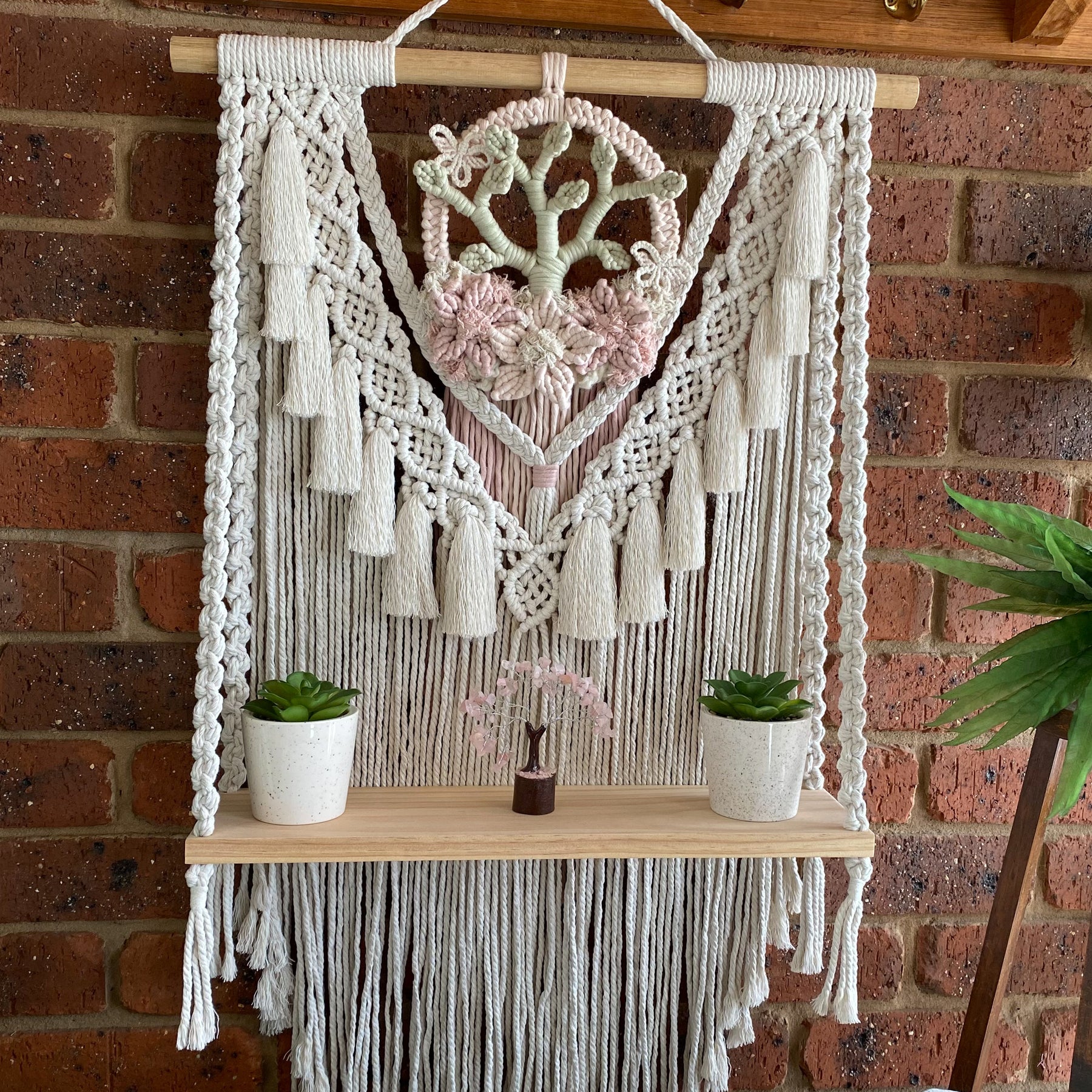 Macrame Floral Wreath Hanging Shelf - Large Size