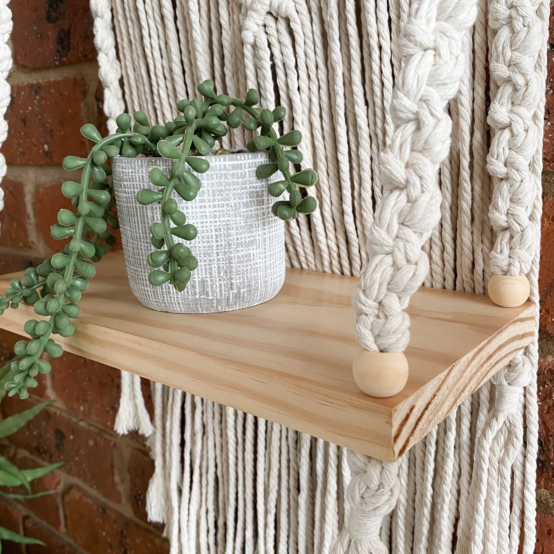 Macrame Floral Wreath Hanging Shelf - Small Size