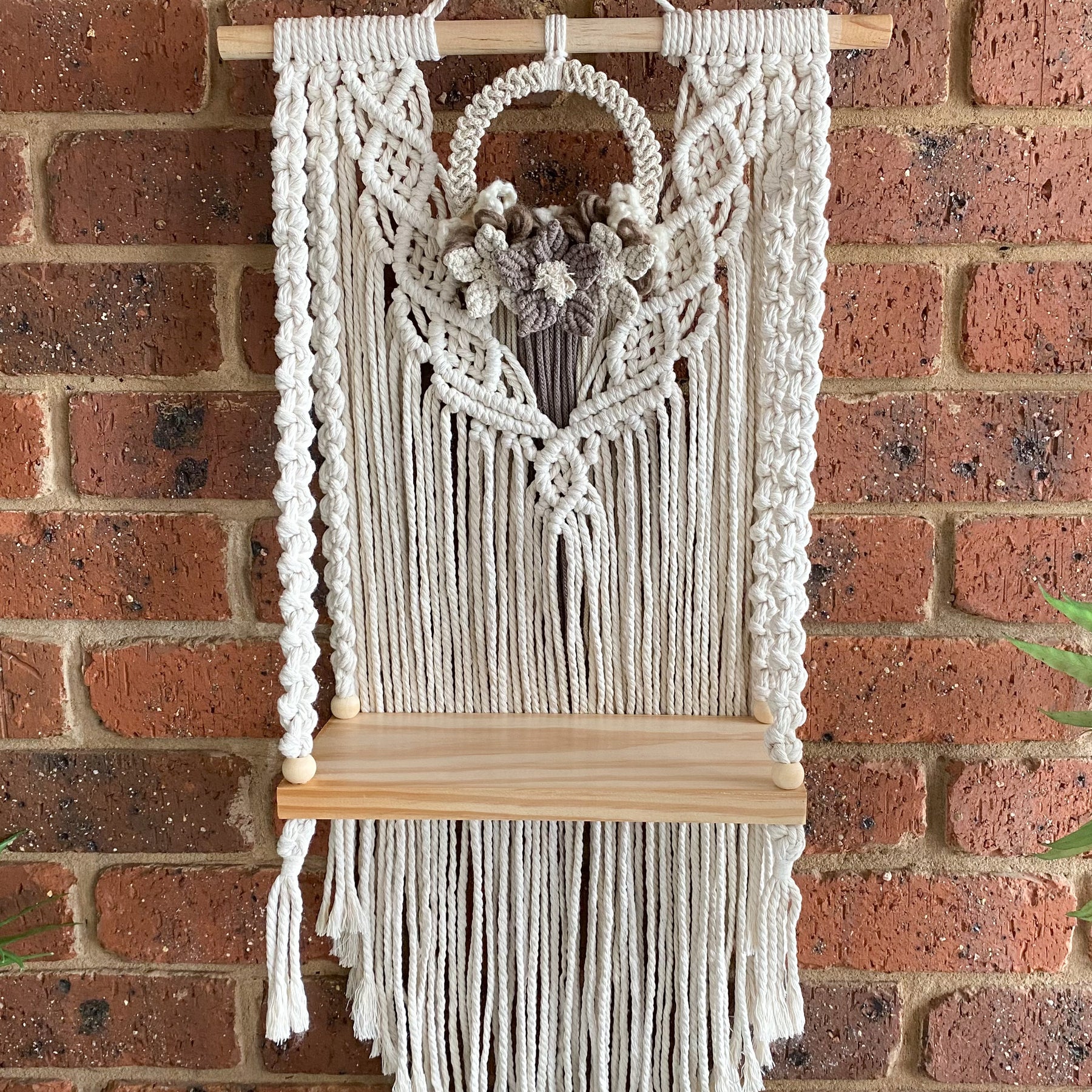 Macrame Floral Wreath Hanging Shelf - Small Size