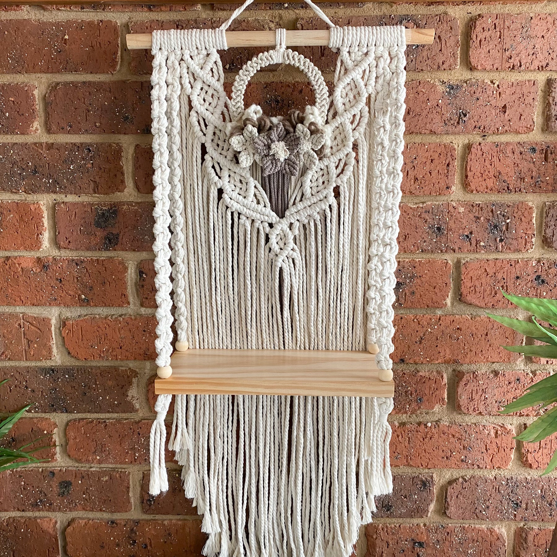 Macrame Floral Wreath Hanging Shelf - Small Size
