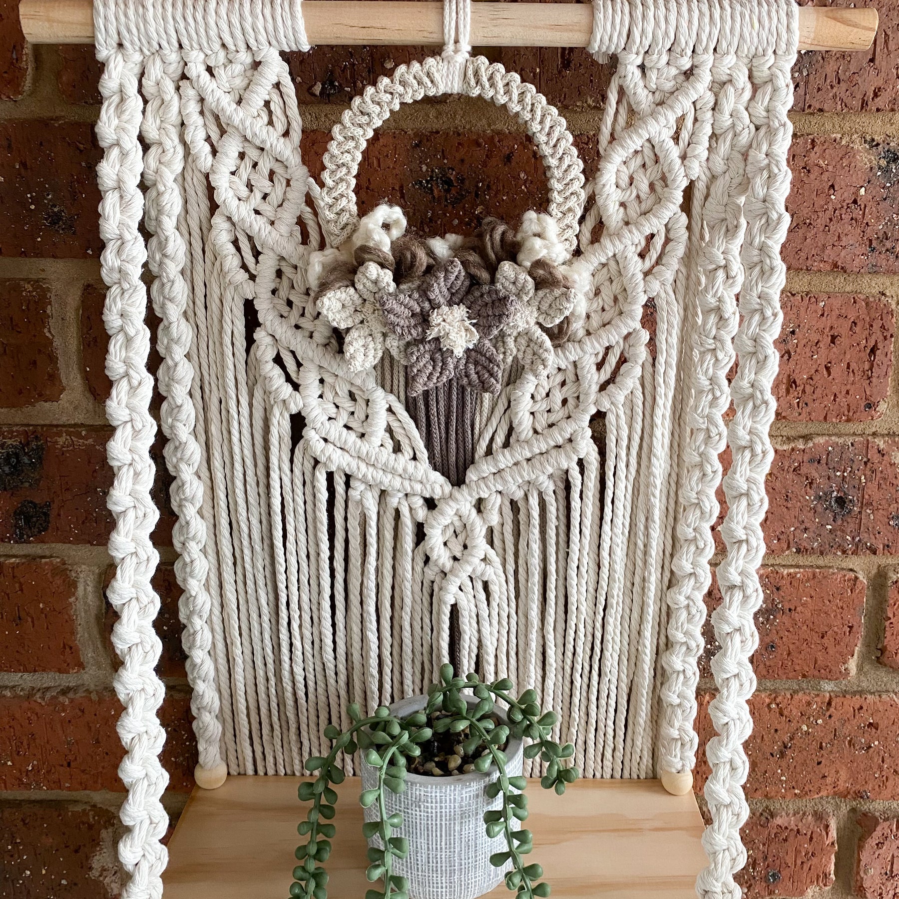 Macrame Floral Wreath Hanging Shelf - Small Size