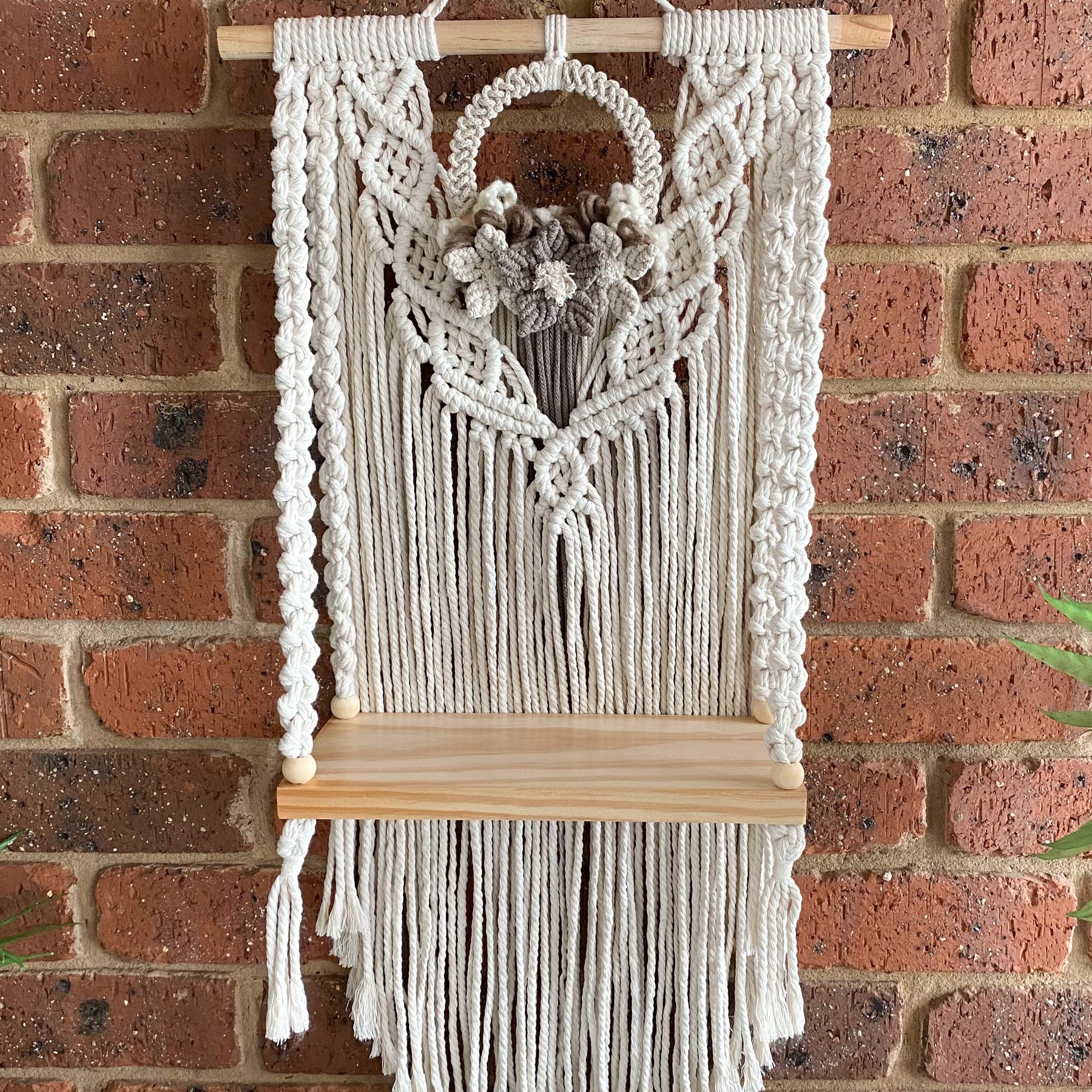 Macrame Floral Wreath Hanging Shelf - Small Size