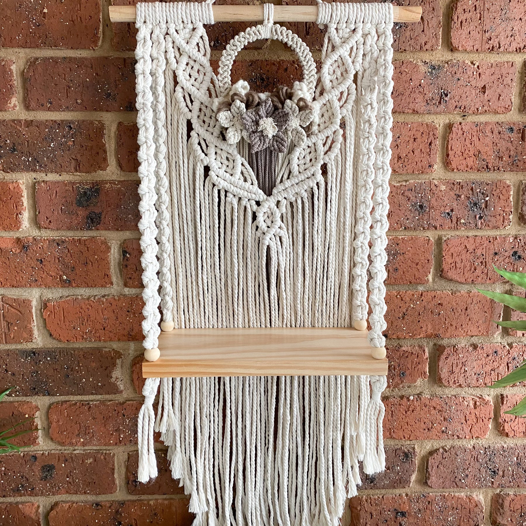 Macrame Floral Wreath Hanging Shelf - Small Size