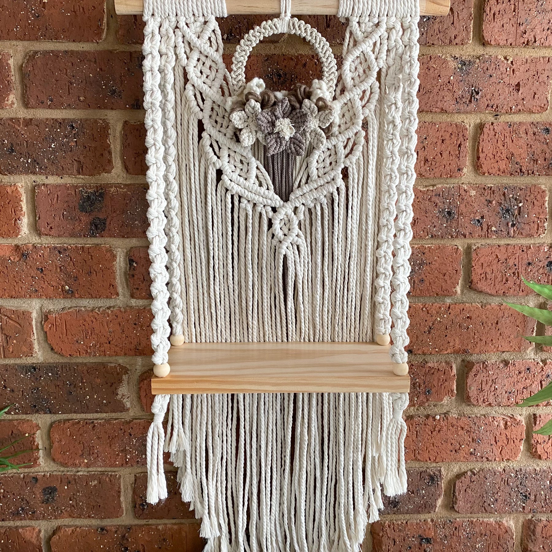 Macrame Floral Wreath Hanging Shelf - Small Size