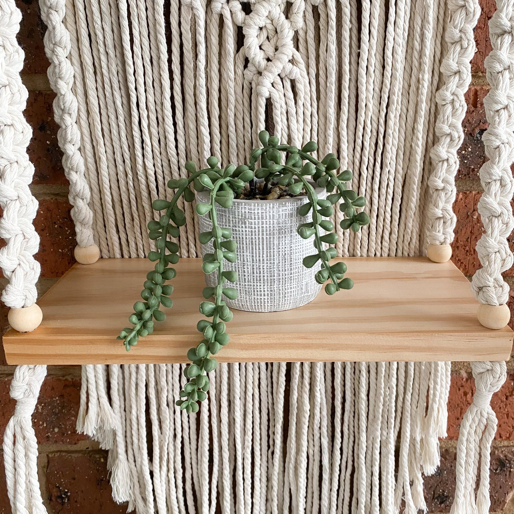 Macrame Floral Wreath Hanging Shelf - Small Size