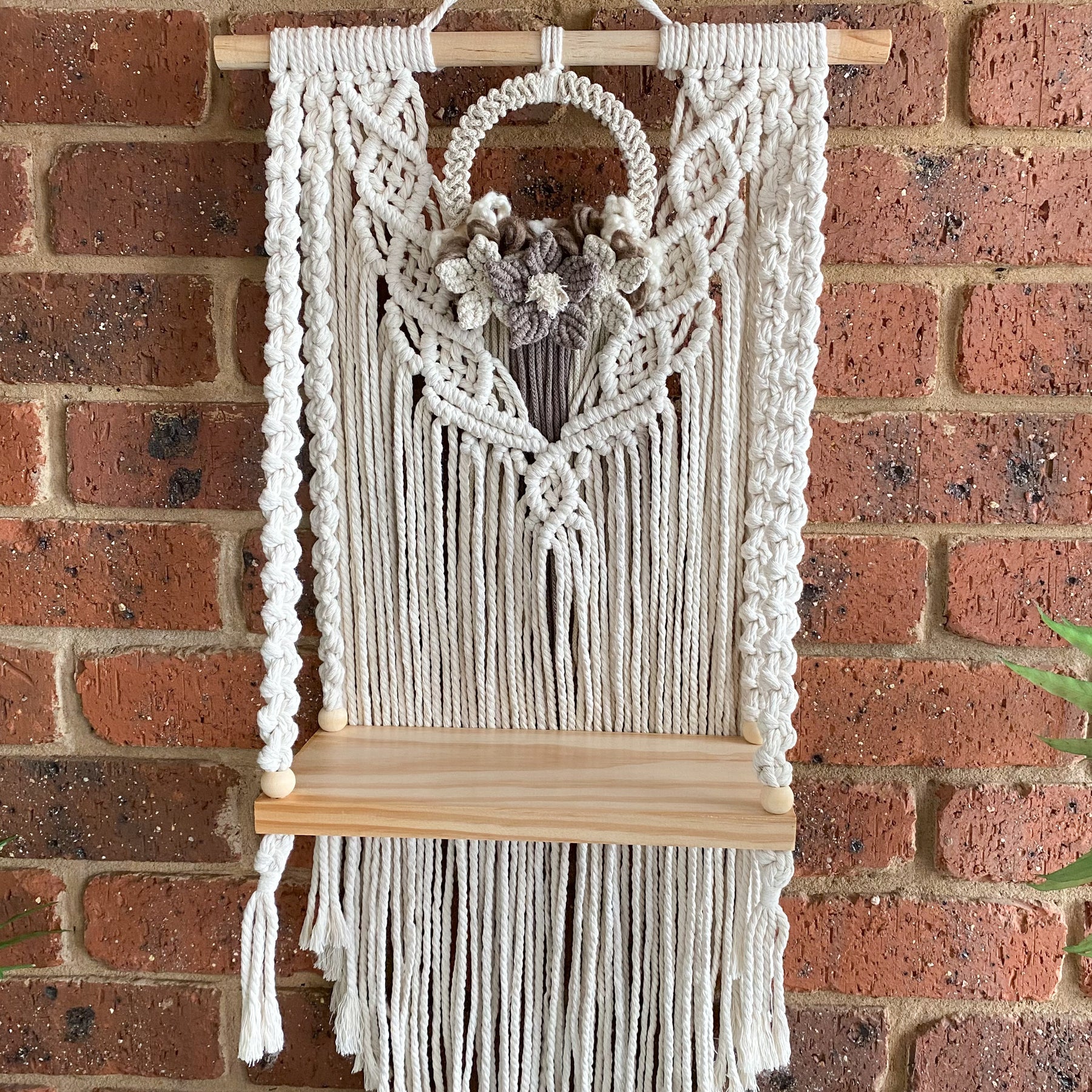 Macrame Floral Wreath Hanging Shelf - Small Size
