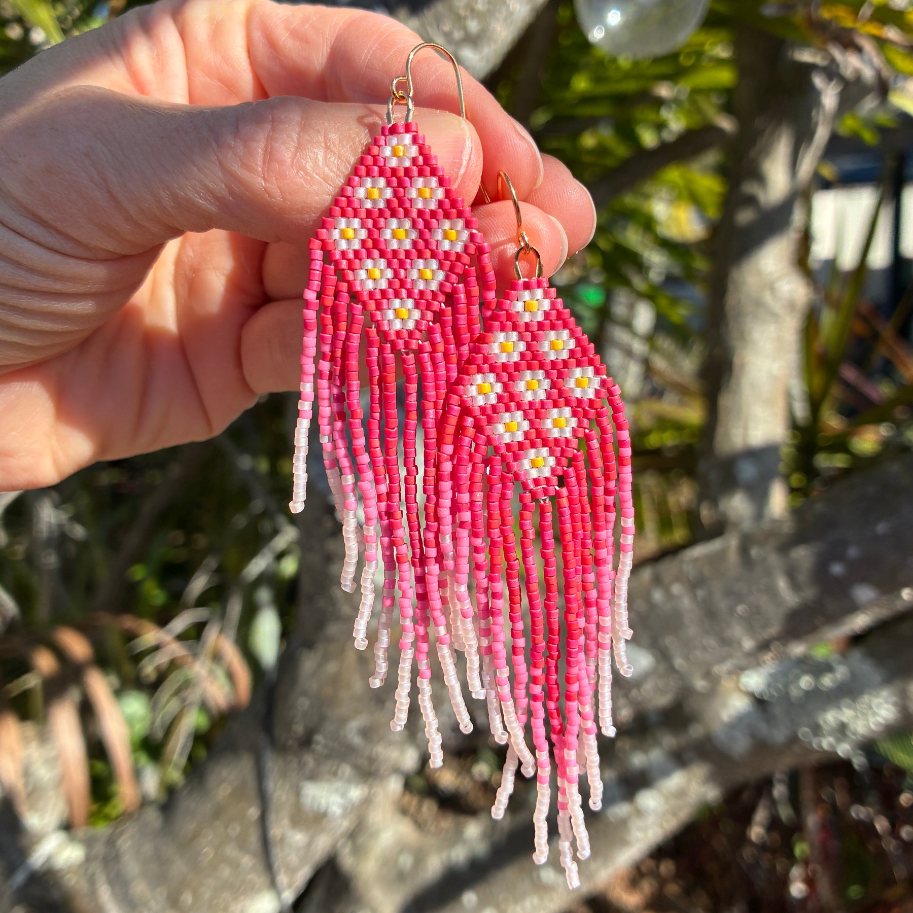 Beaded fringe earrings - Cherry Blossoms