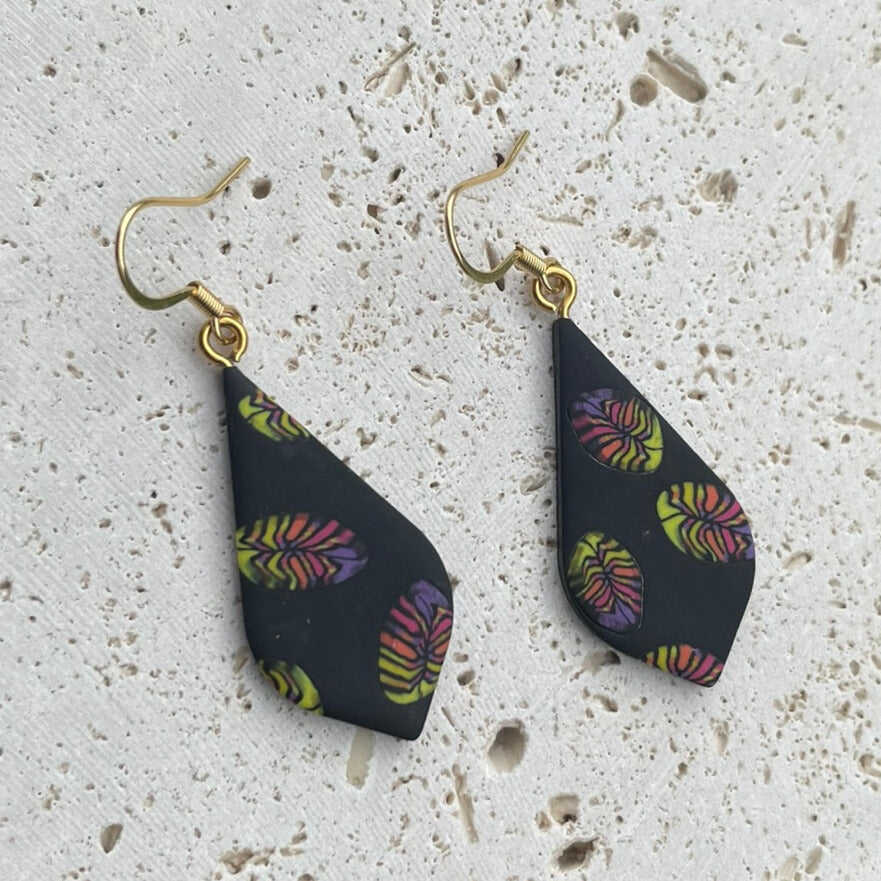 Black Neon Leaf Drop Earrings