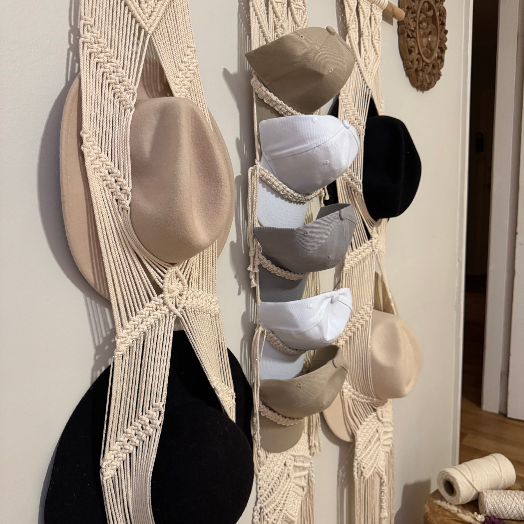Macrame 4 Hats & 5-10 Caps Hanger