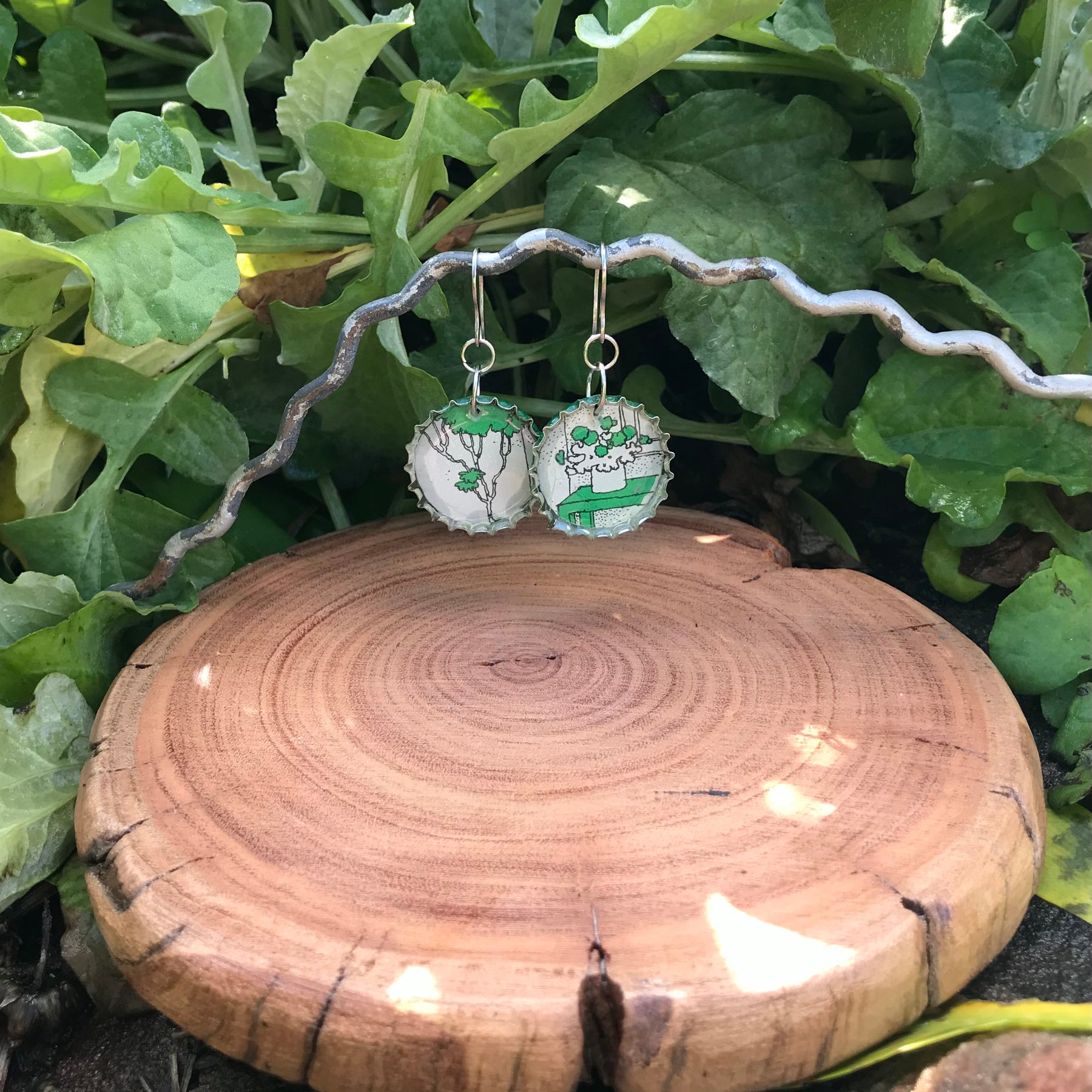 Handmade Green BOTTLE CAP EARRINGS