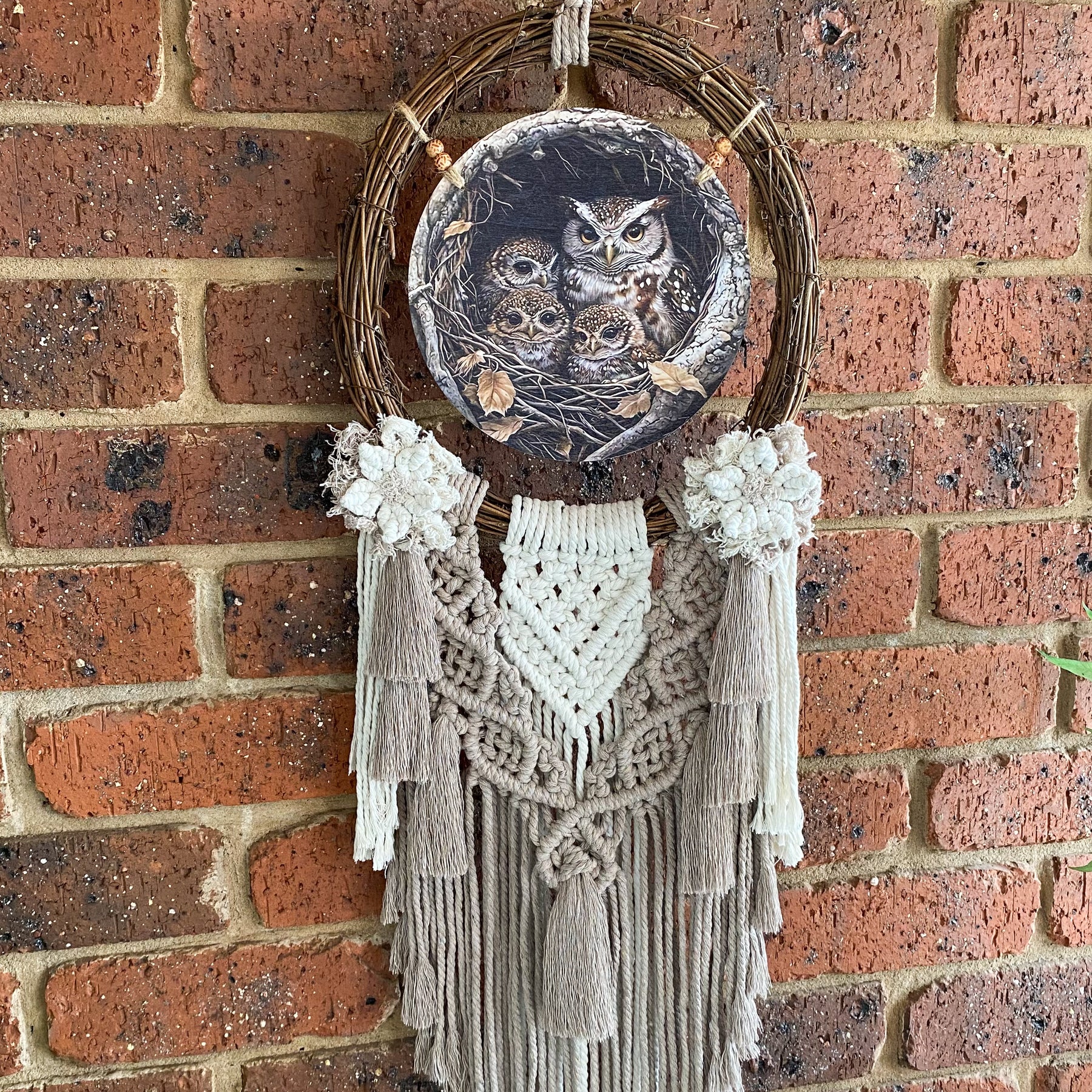 Macrame Owl Wreath Wall Hanging - Large