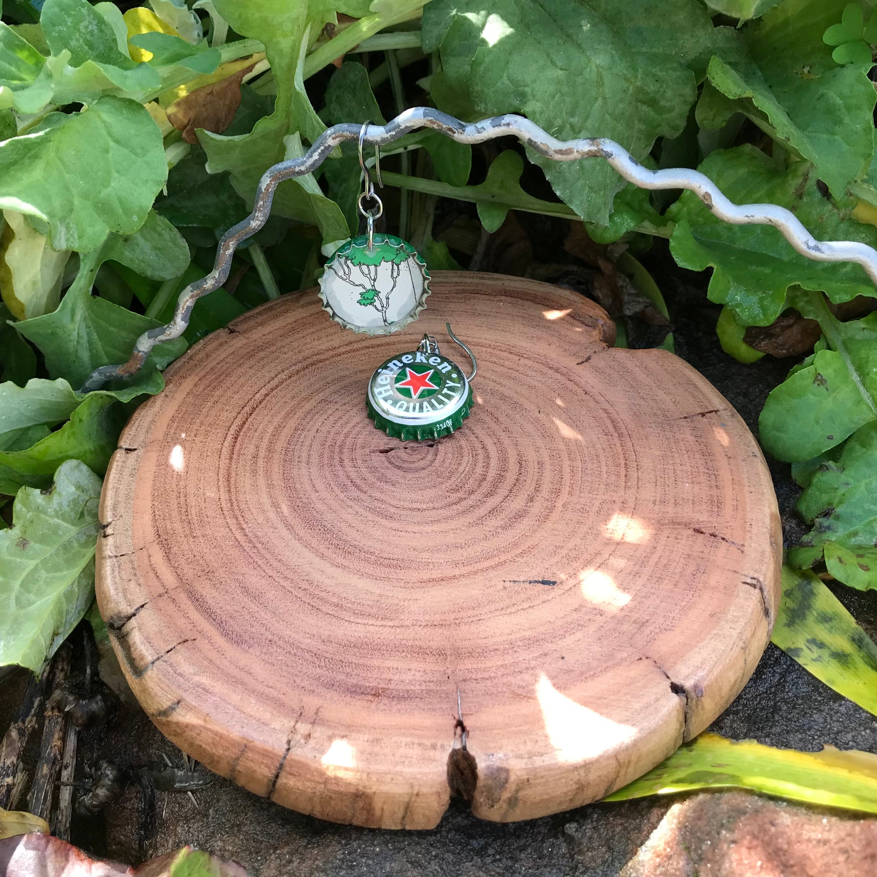Handmade Green BOTTLE CAP EARRINGS