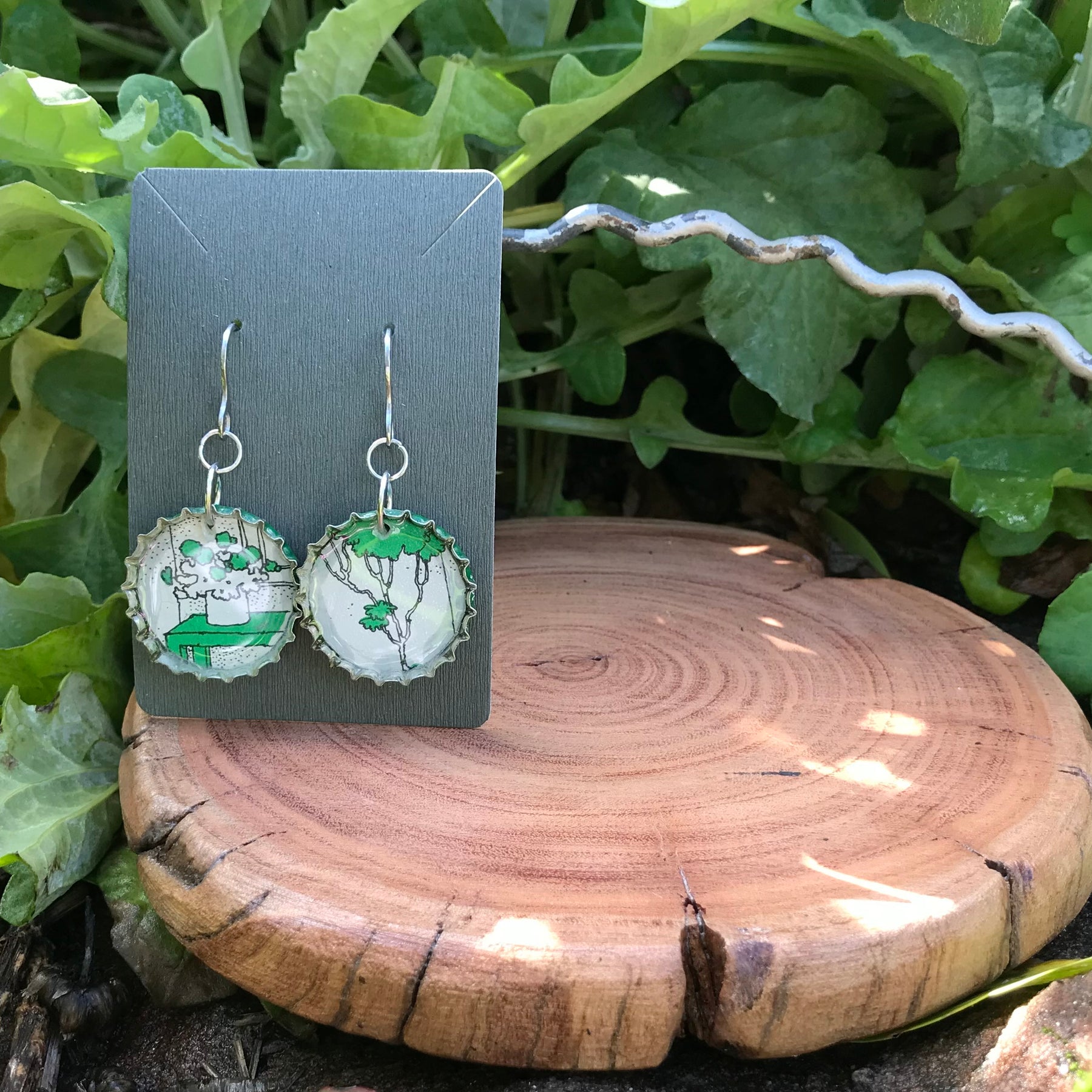 Handmade Green BOTTLE CAP EARRINGS