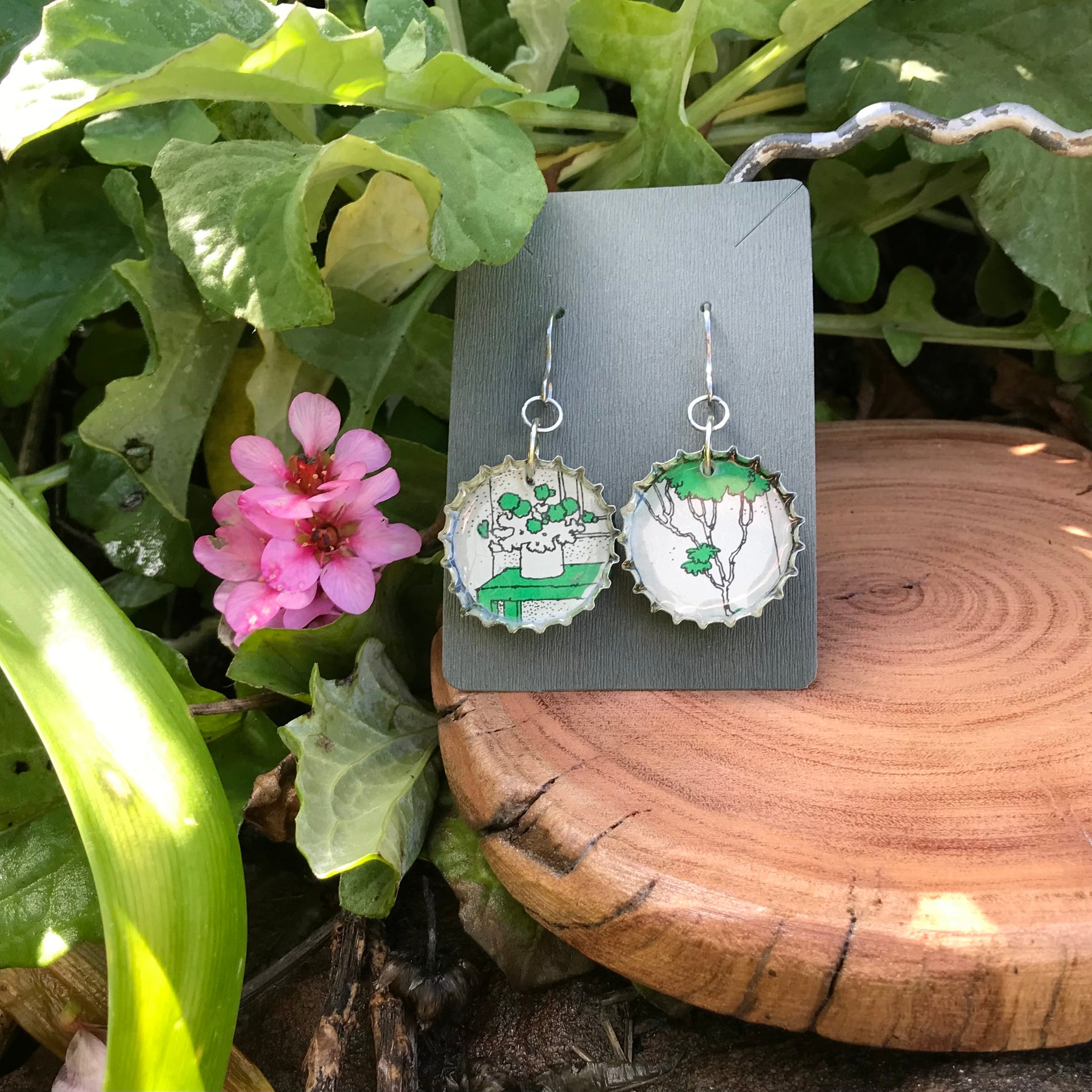 Handmade Green BOTTLE CAP EARRINGS