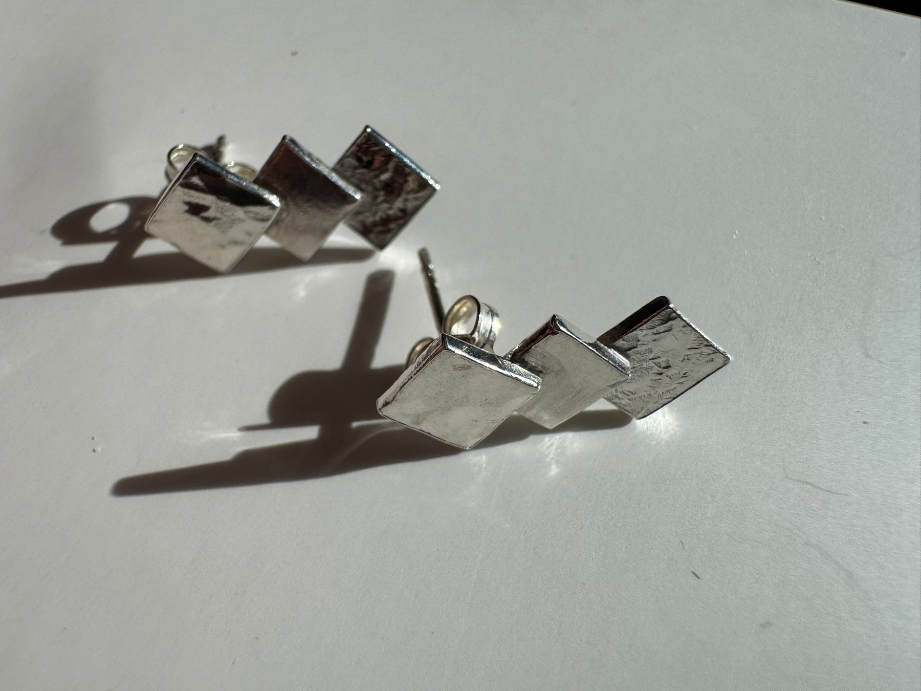 Textured Sterling Silver Triple Square Earrings