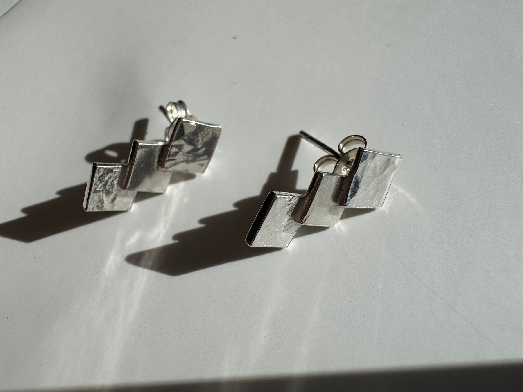 Textured Sterling Silver Triple Square Earrings