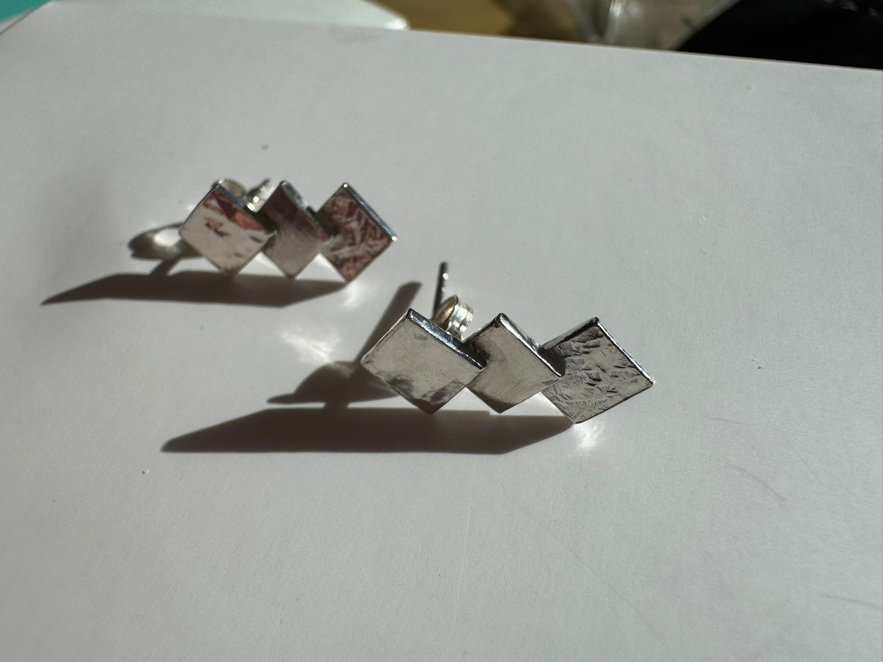 Textured Sterling Silver Triple Square Earrings