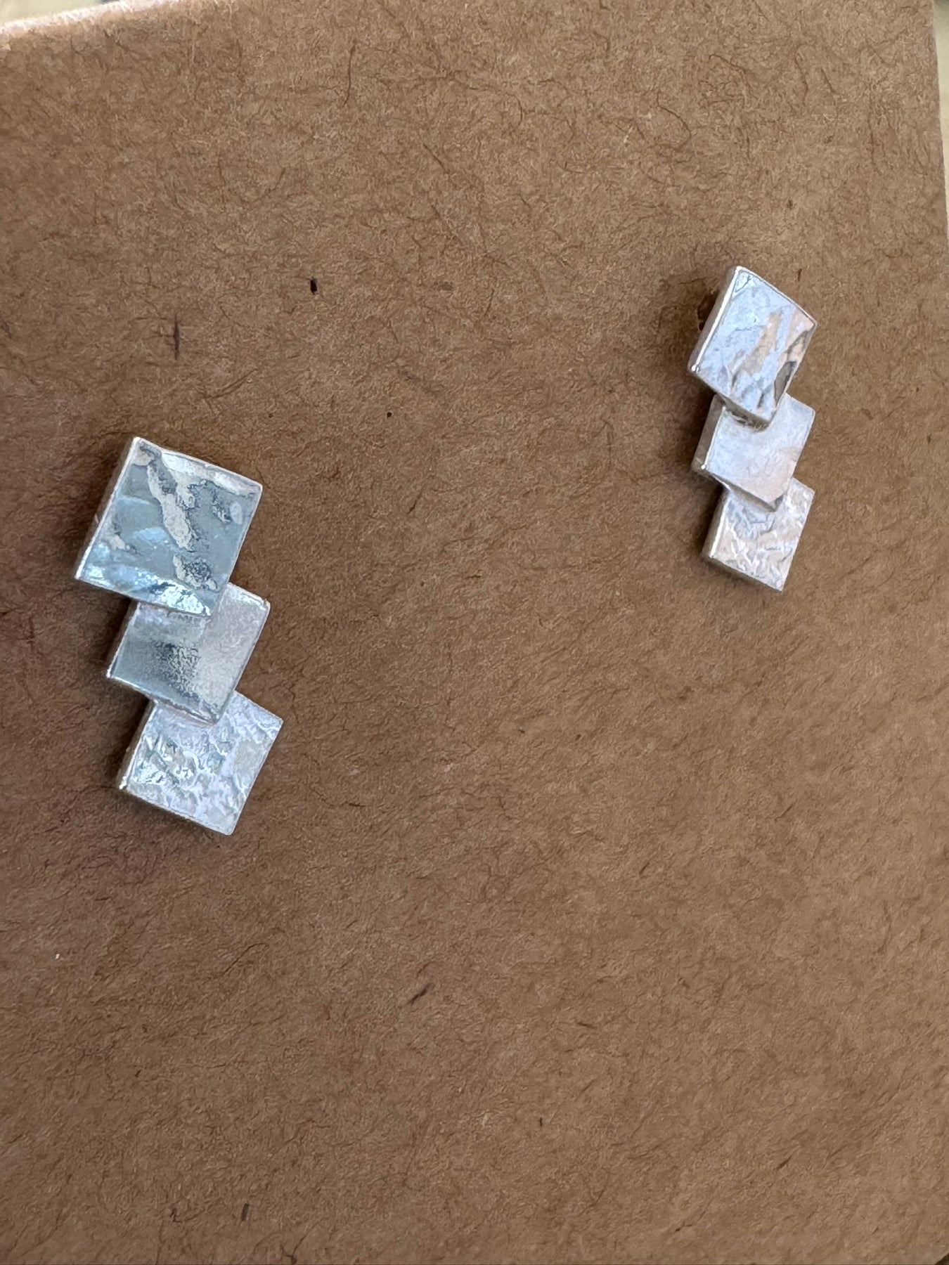 Textured Sterling Silver Triple Square Earrings