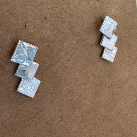 Textured Sterling Silver Triple Square Earrings