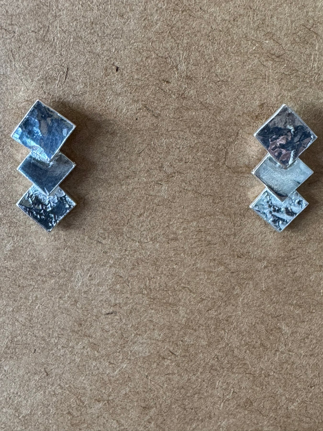 Textured Sterling Silver Triple Square Earrings