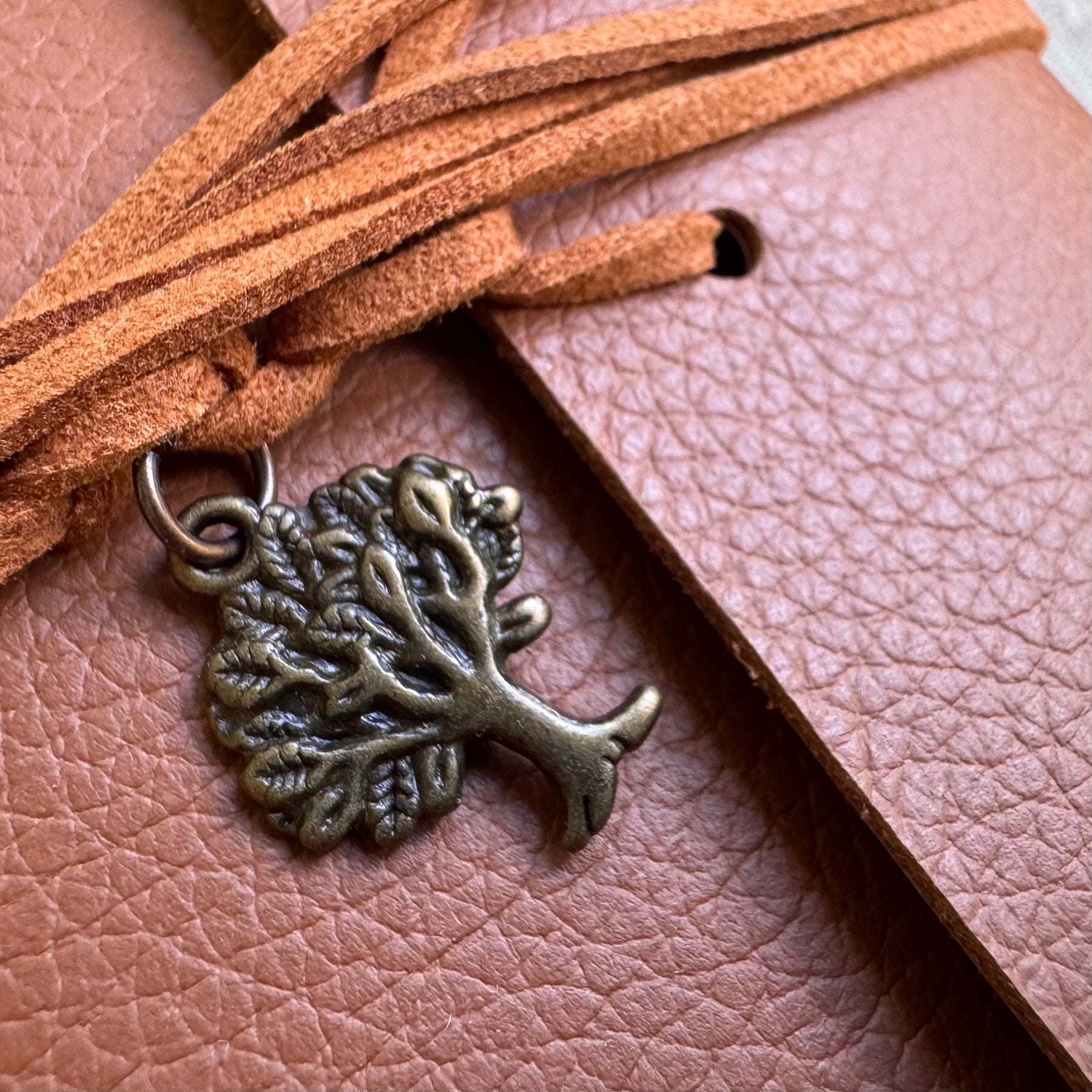 Tan Leather A6 Journal with Tree Charm