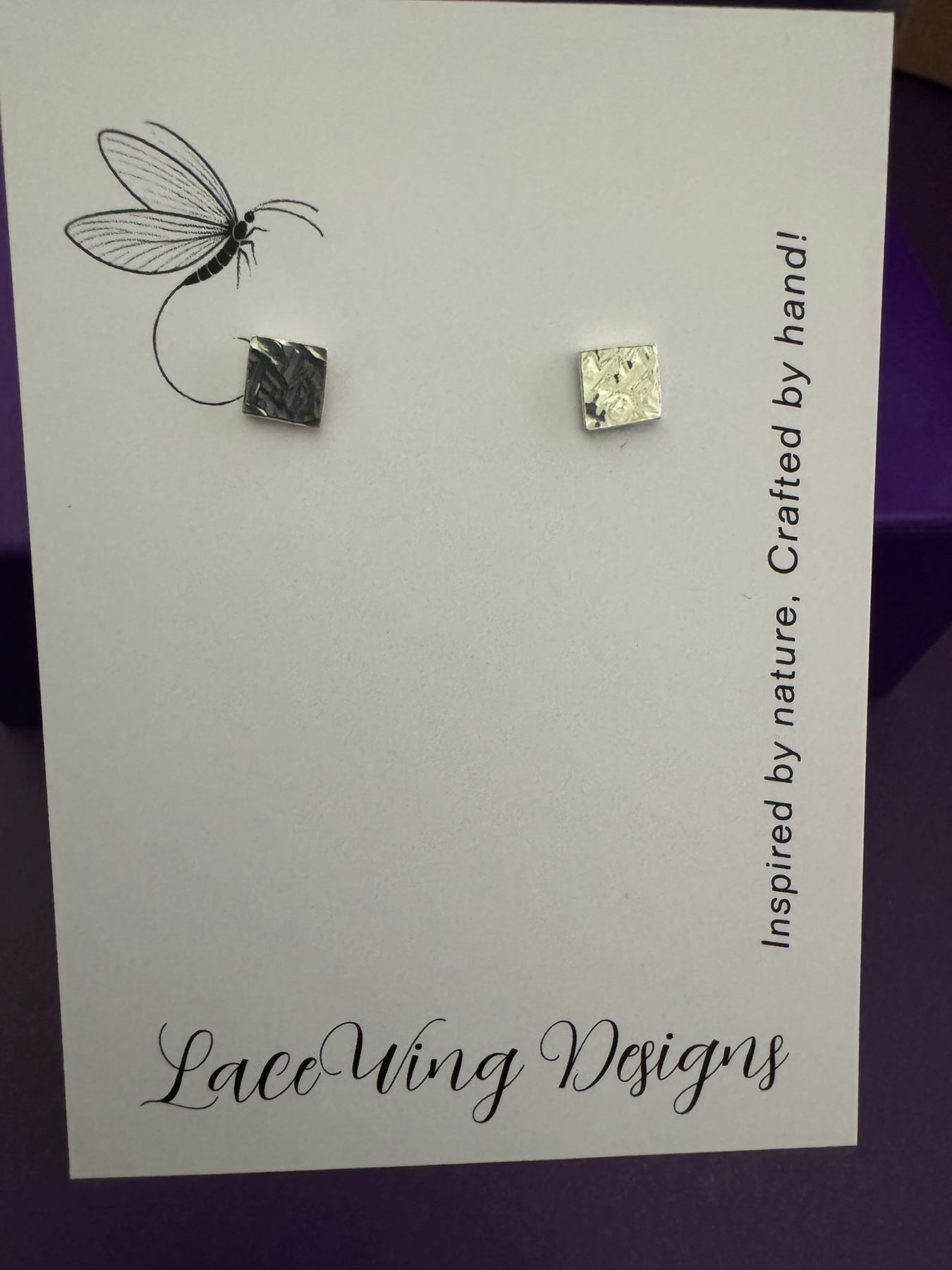 Hammered Sterling Silver Square Studs