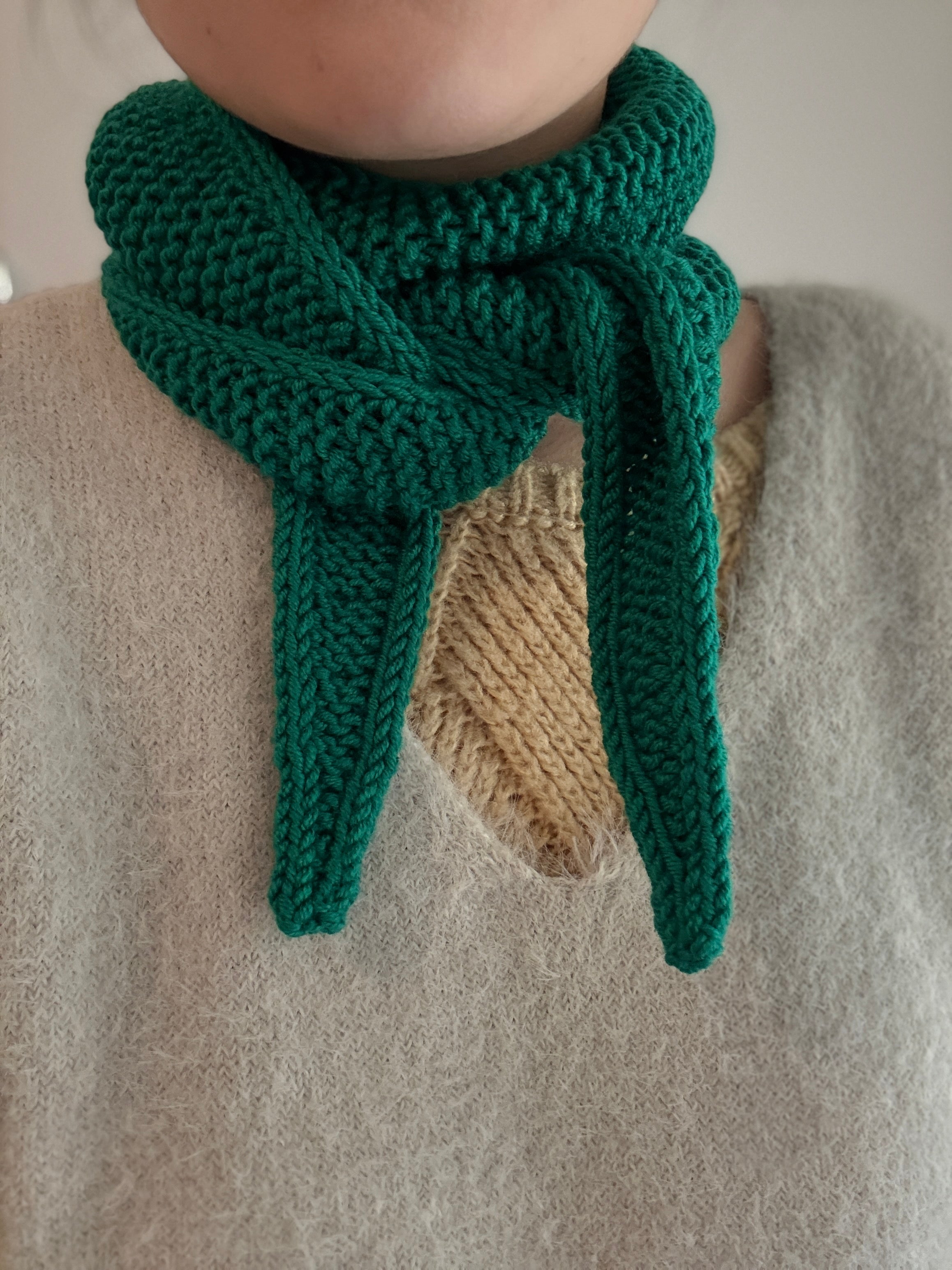 Hand knit sophie scarf in aquamarine green