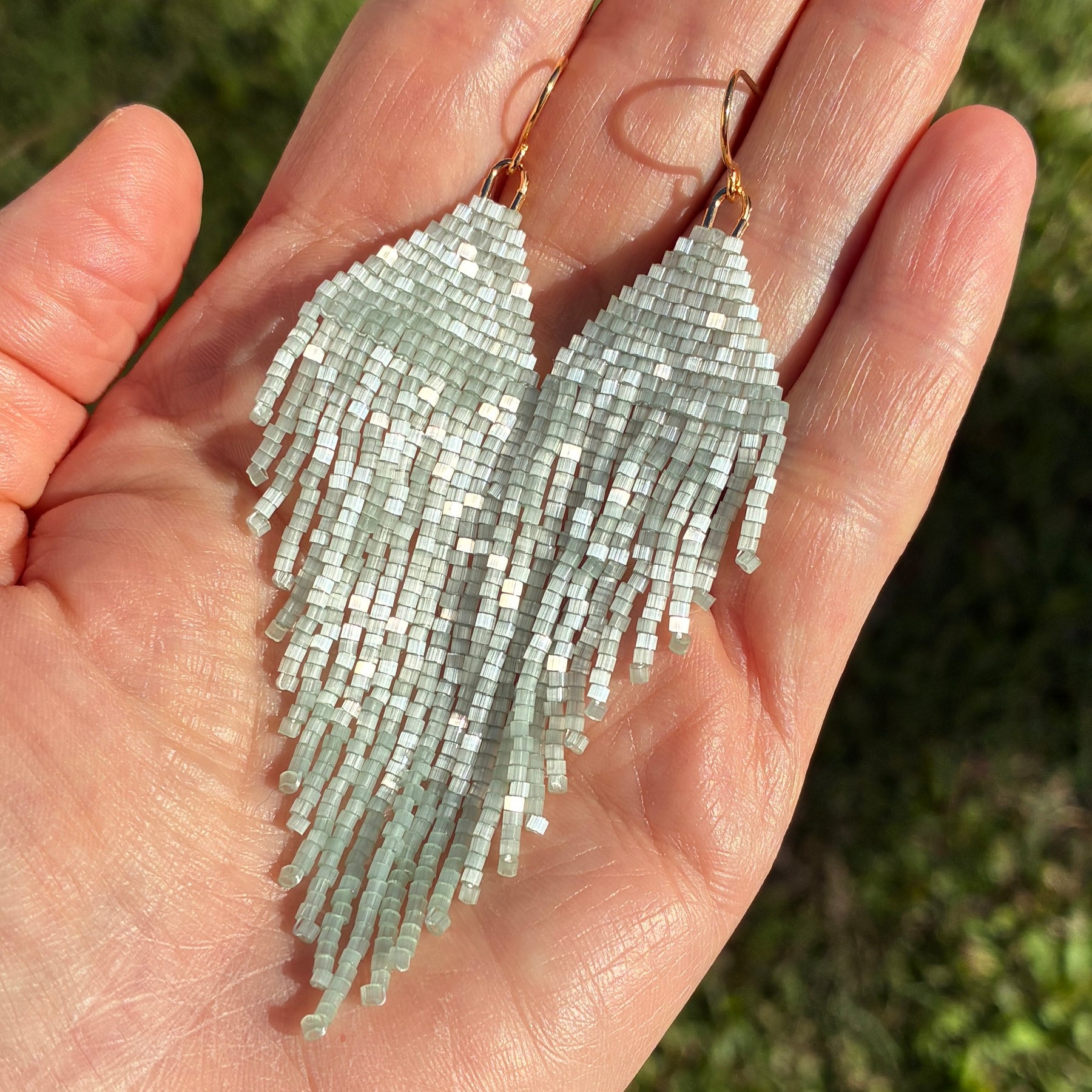 Beaded fringe earrings - SeaFoam