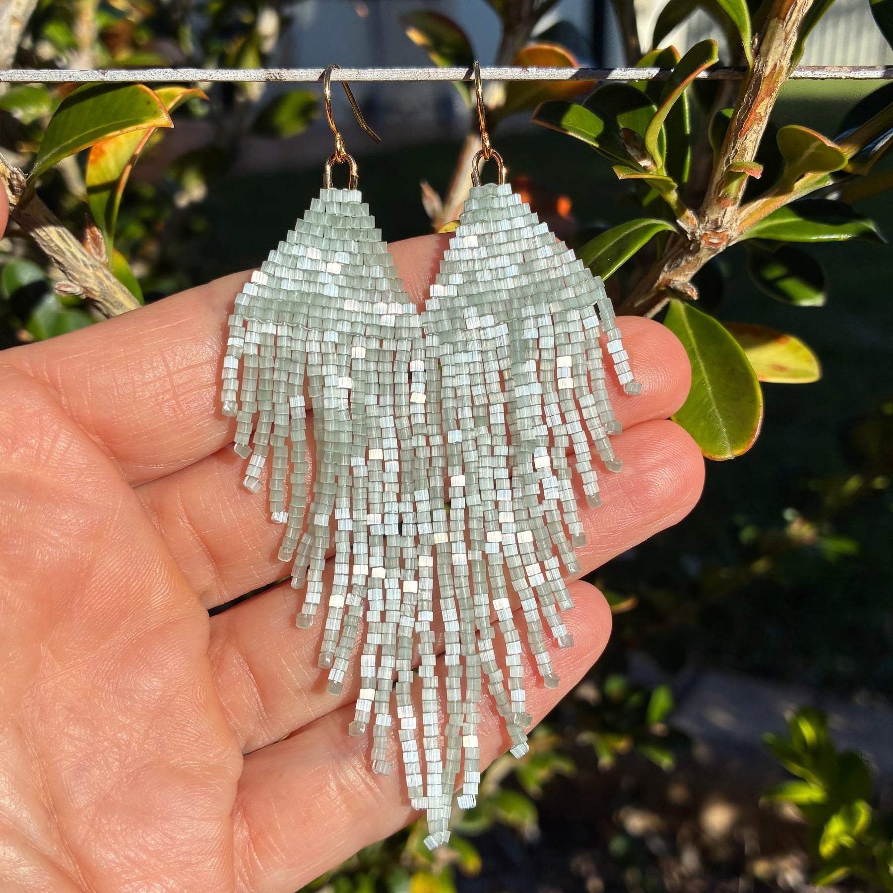 Beaded fringe earrings - SeaFoam