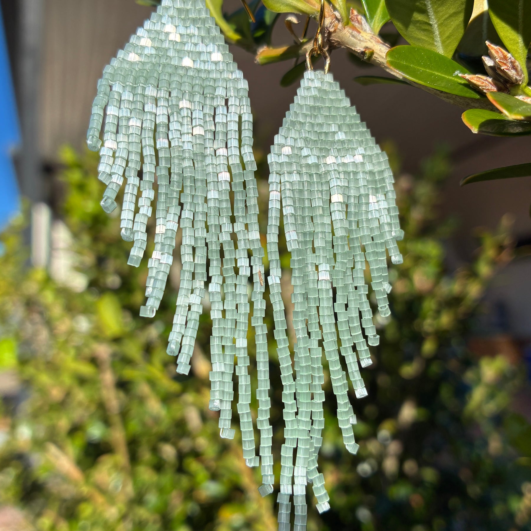 Beaded fringe earrings - SeaFoam