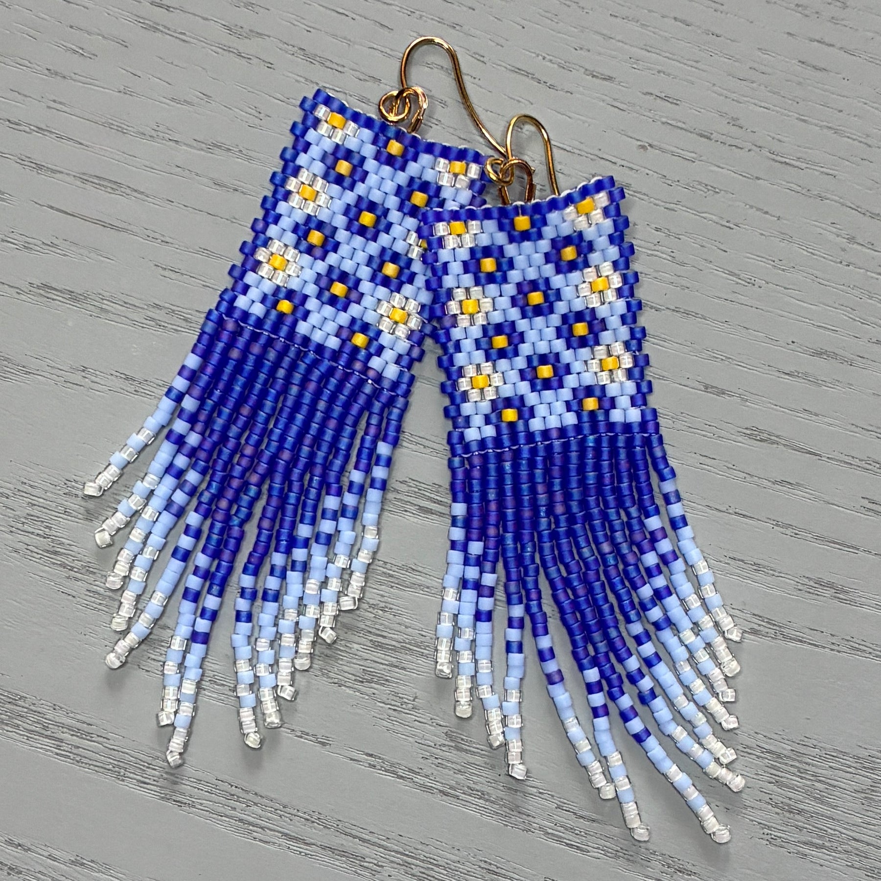 Beaded fringe earrings - Forget-Me-Nots