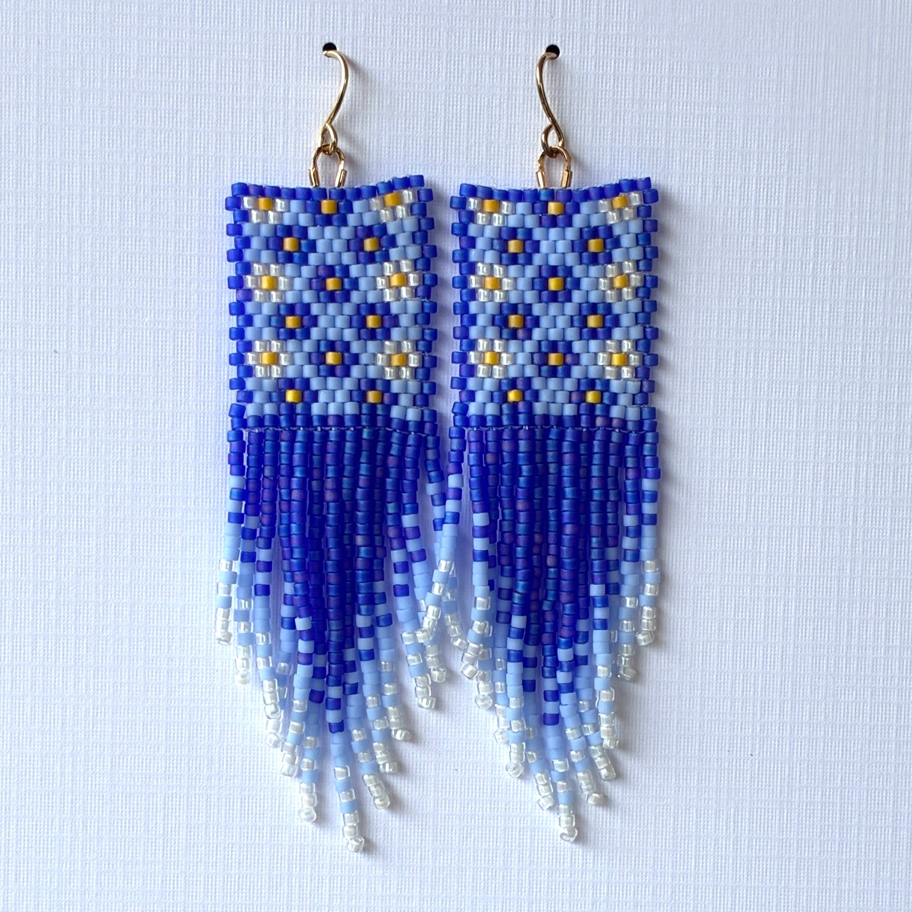 Beaded fringe earrings - Forget-Me-Nots