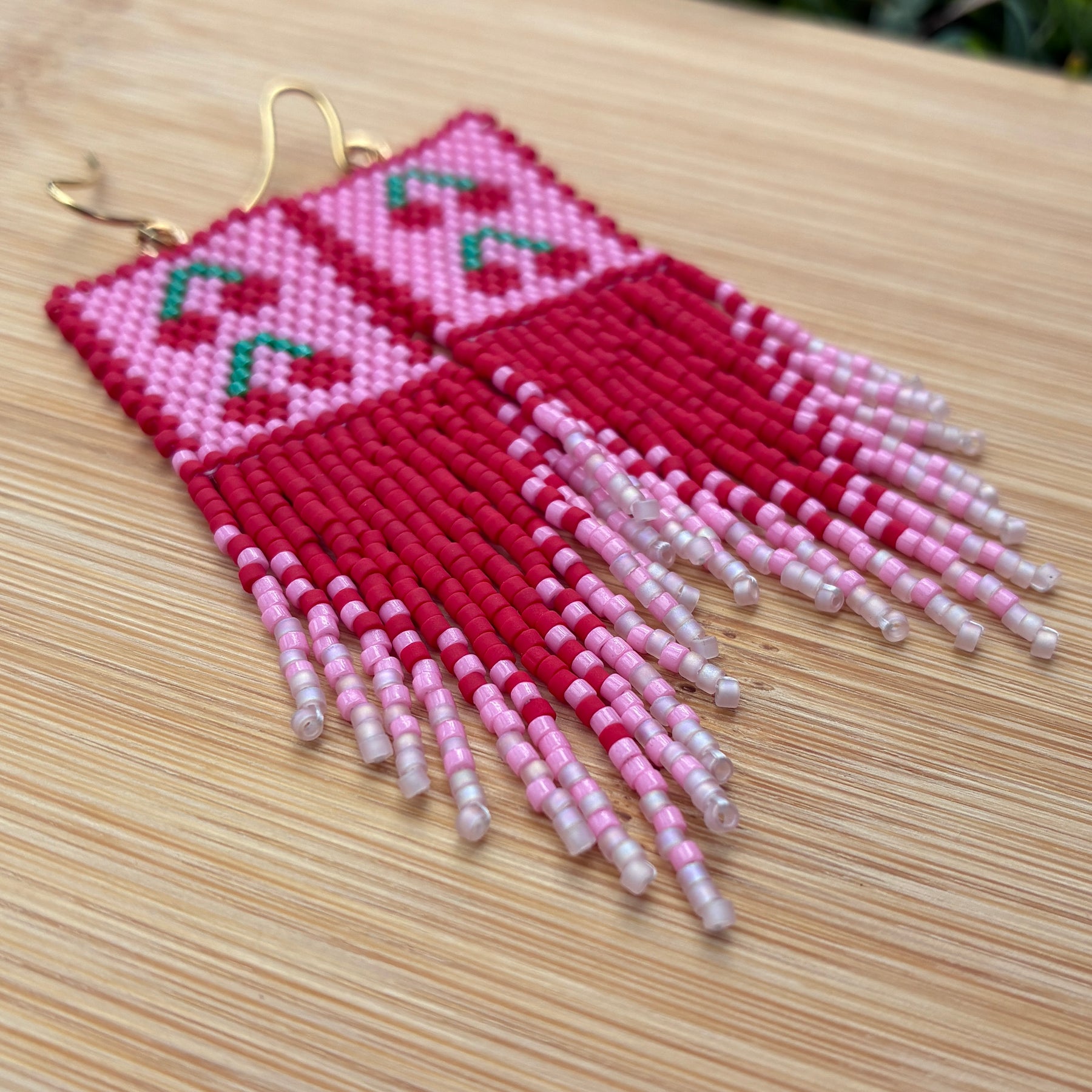 Beaded fringe earrings - Cherry Ripes