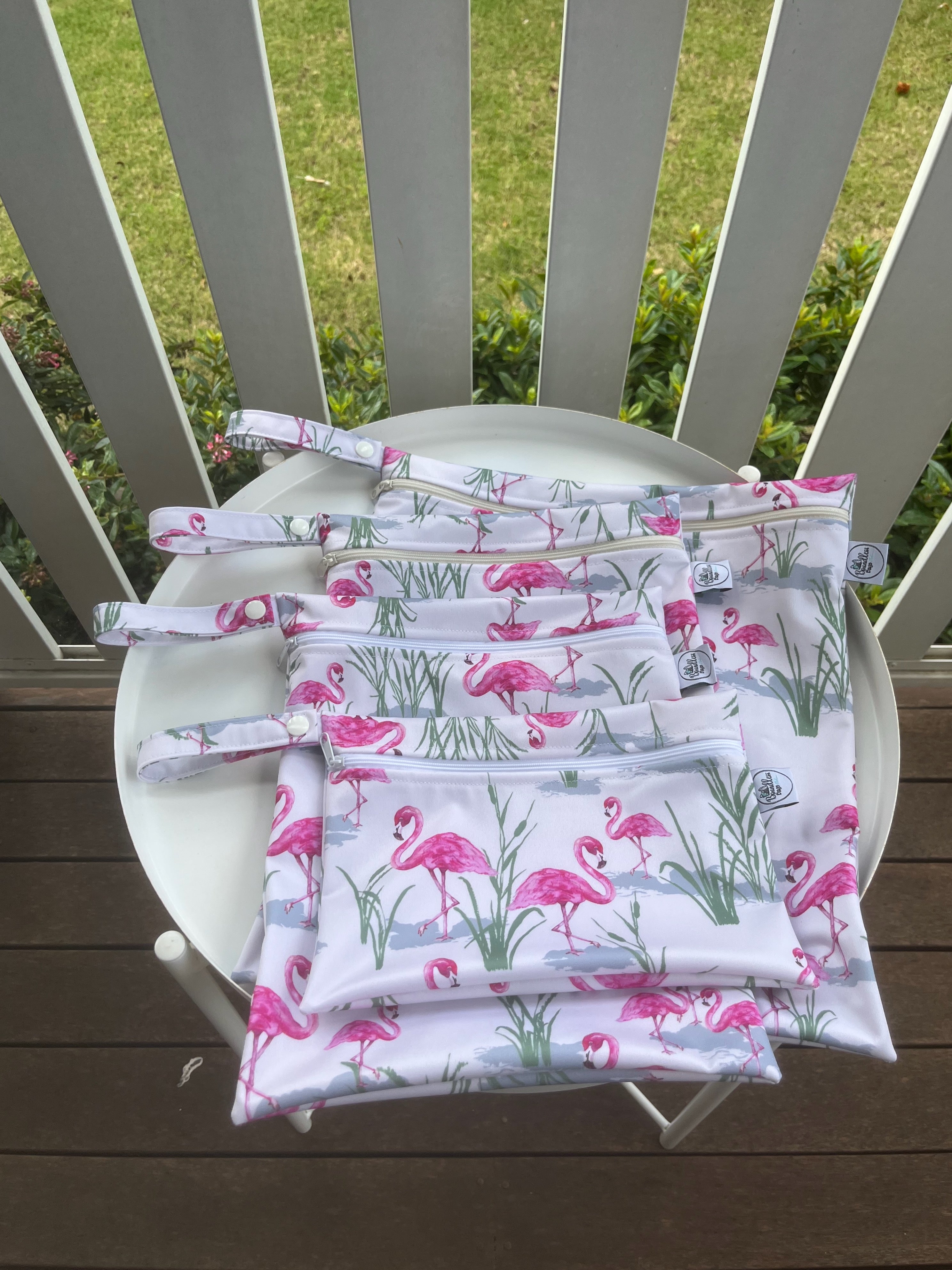 READY MADE Water-resistant wet bags - Flamingos (Lisa Green Pattern Designs)