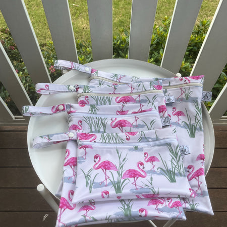 READY MADE Water-resistant wet bags - Flamingos (Lisa Green Pattern Designs)