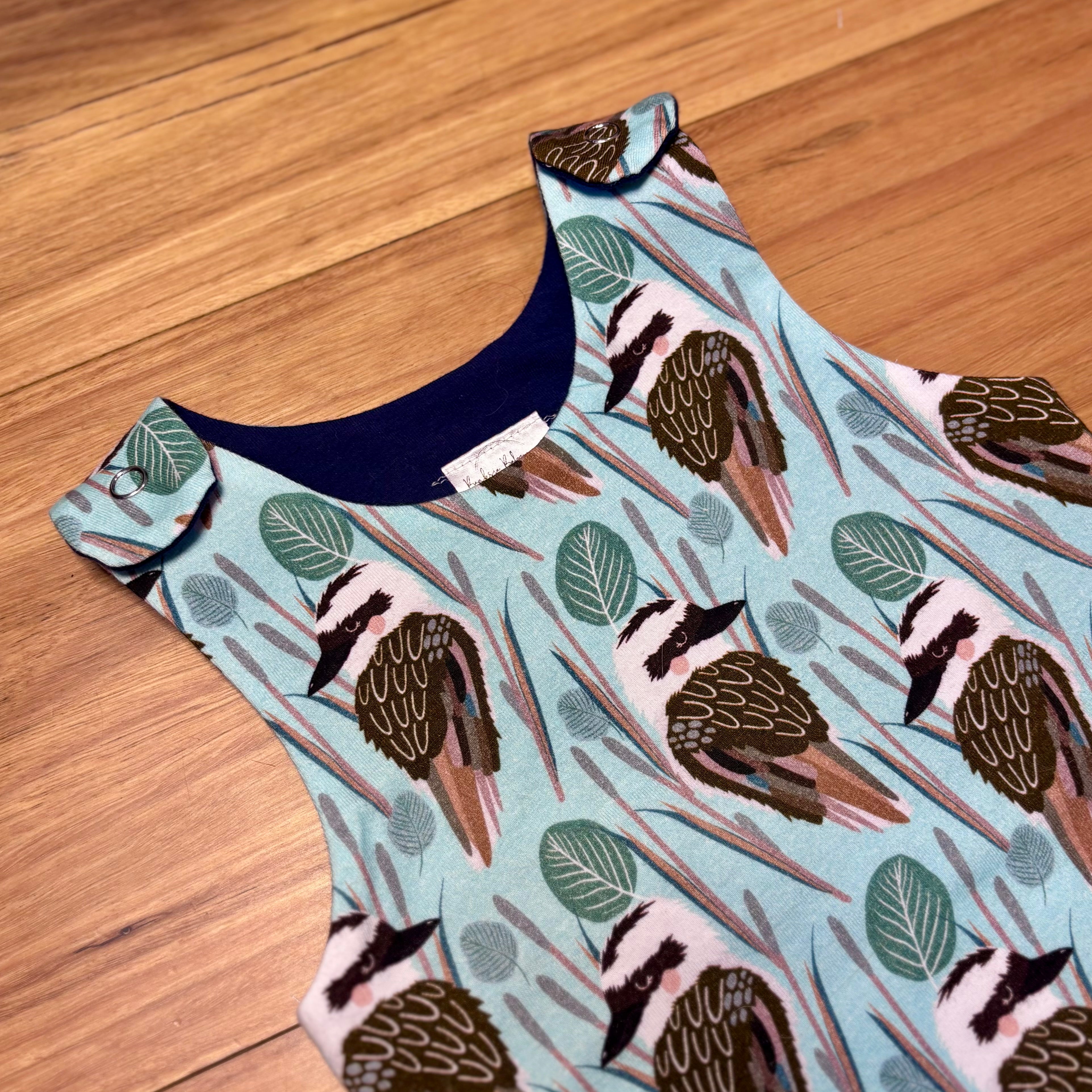 Baby Stretch Overalls | Blue Kookaburras | Size 000 to 3 | Made to order
